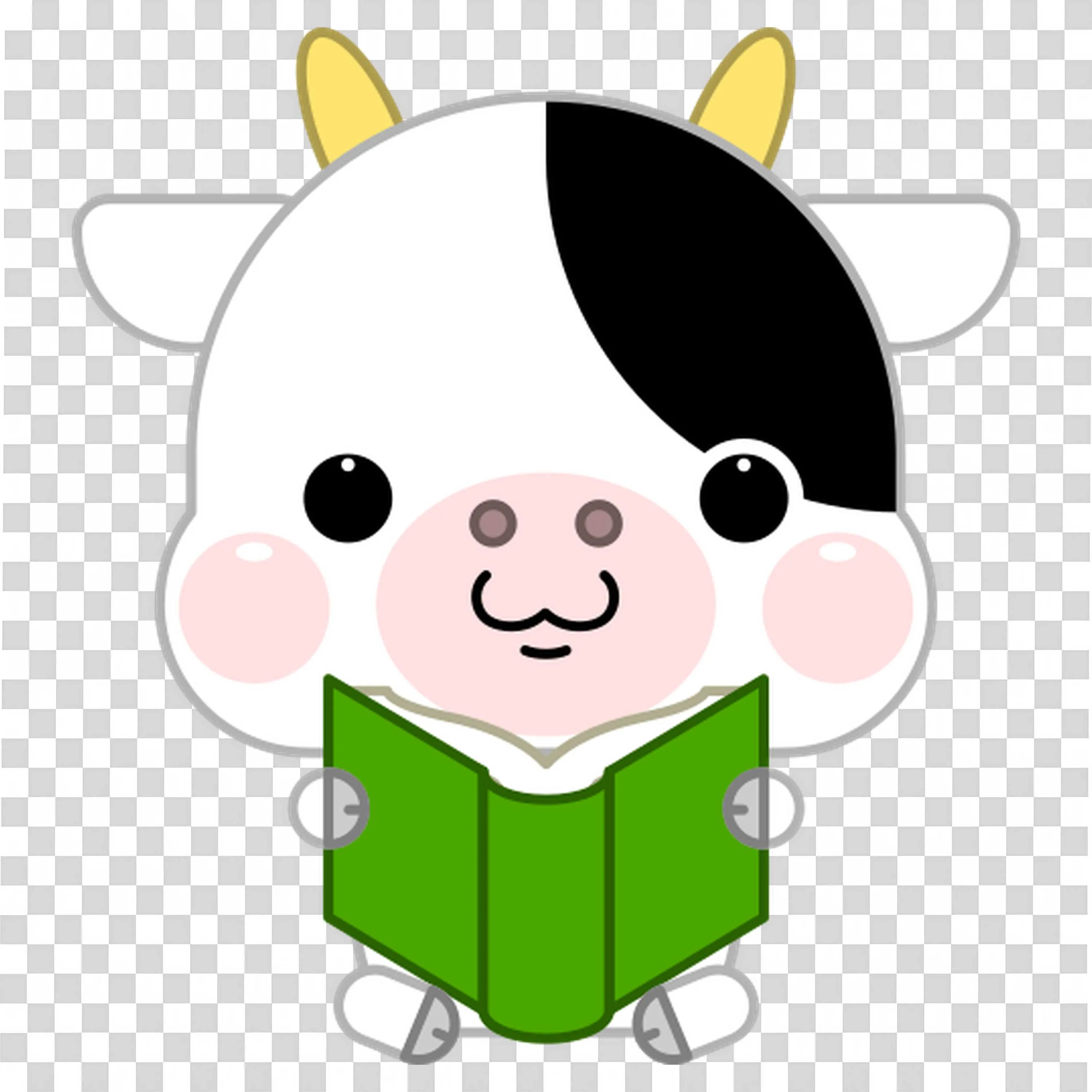 Cow with Black and White Patch Is Sitting Reading a Book