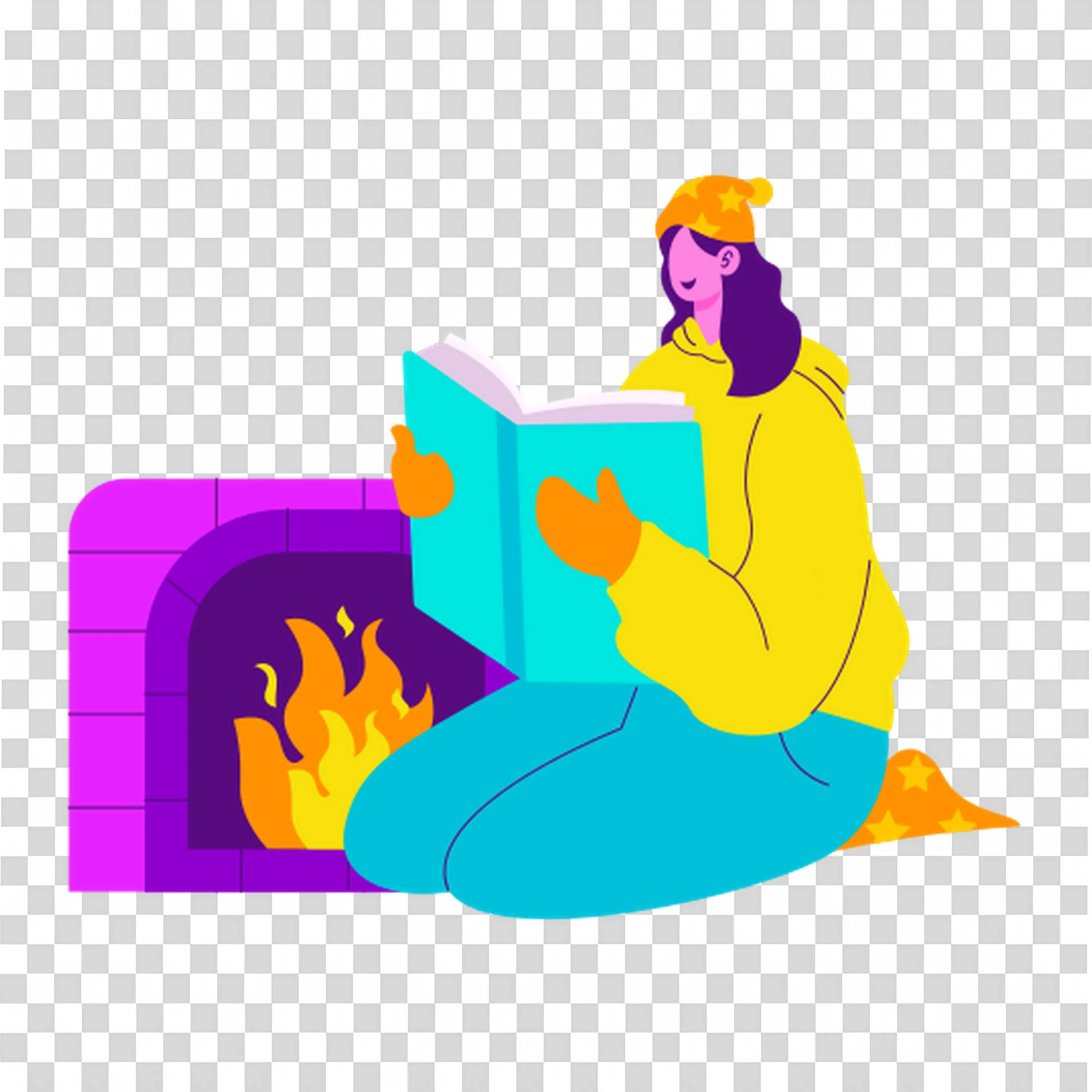 Cozy Person Reading a Book Near the Warm Fireplace at Home