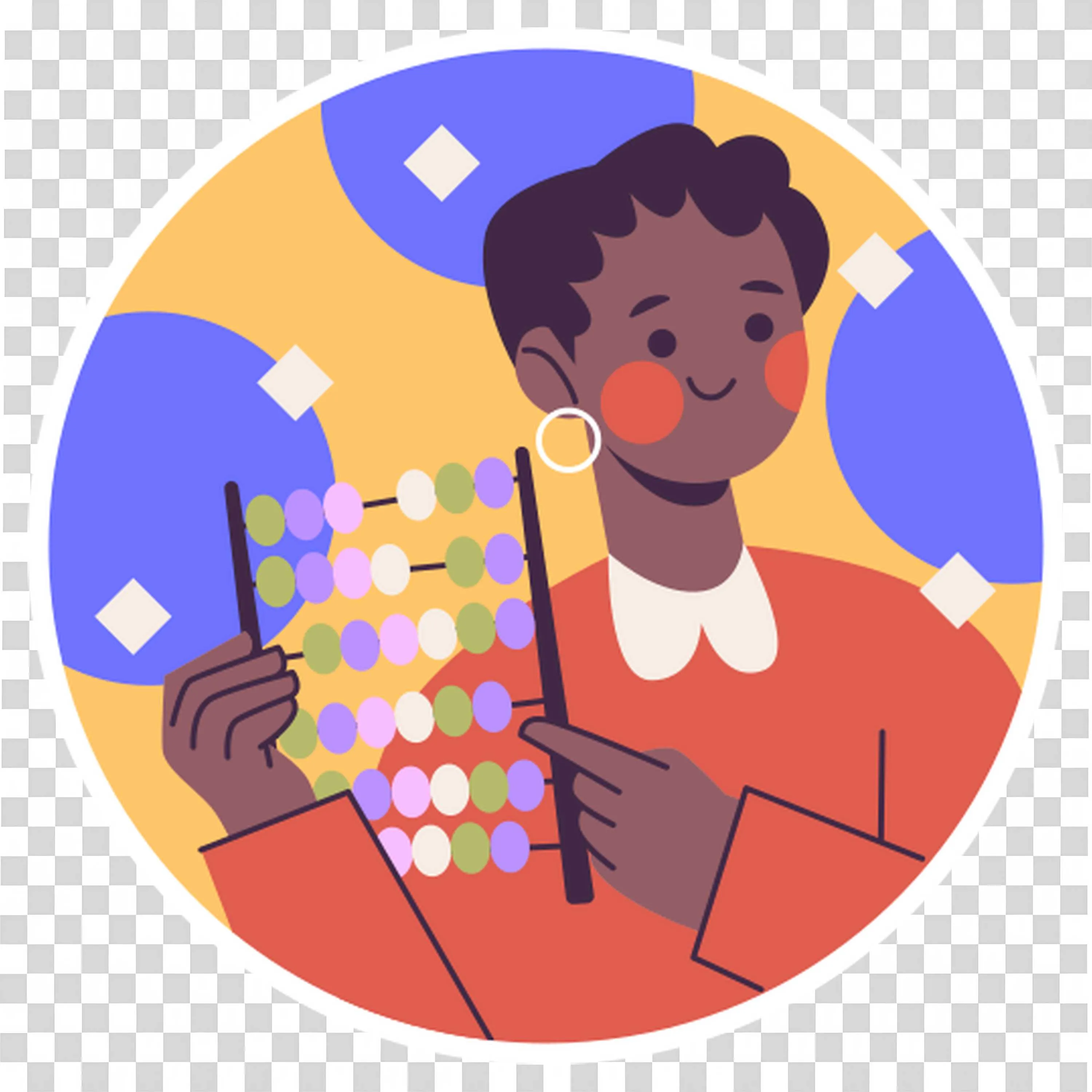 Creative Boy Learning Math with Colourful Abacus Toy Png