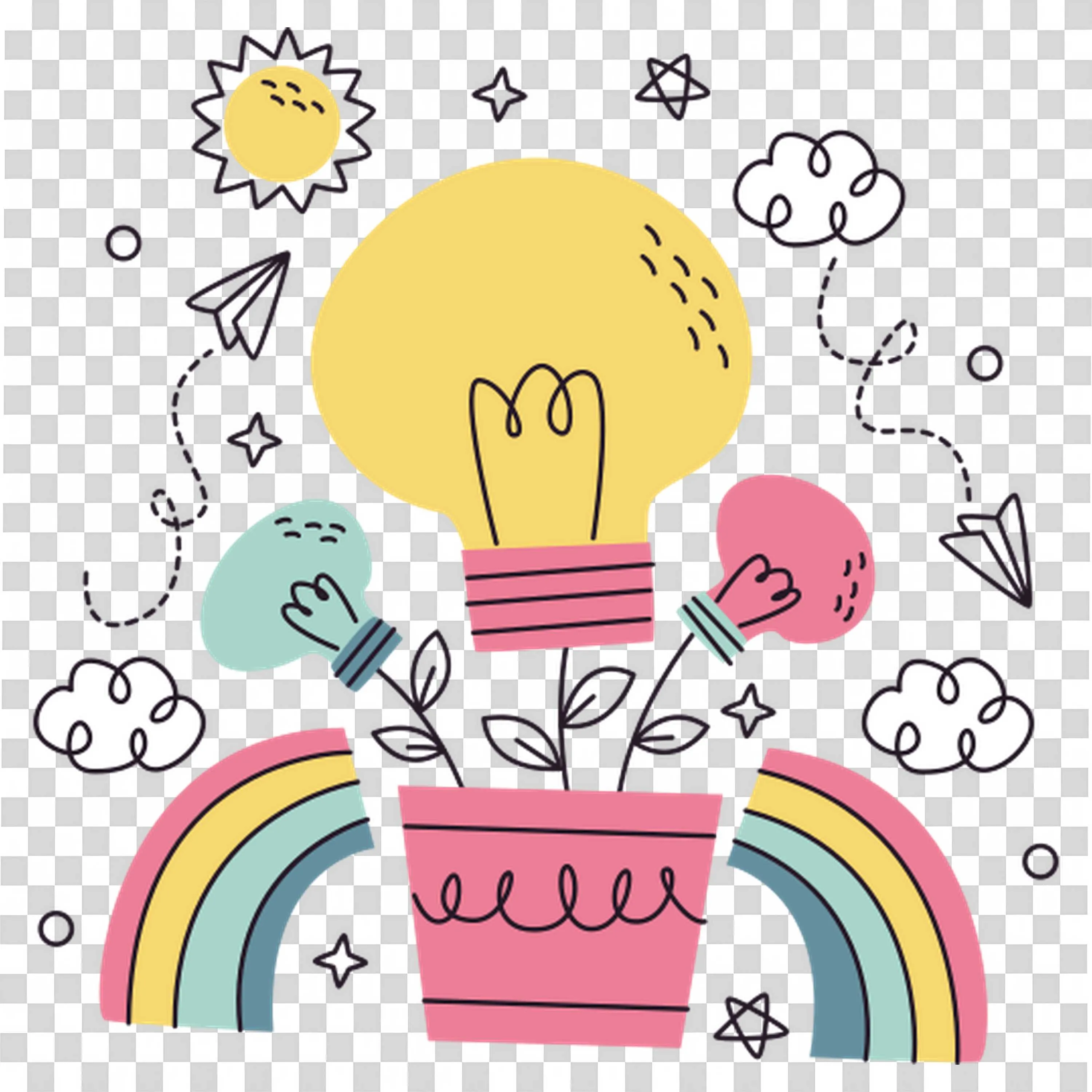 Creative Light Bulb Ideas Growing from a Pot Free PNG Image