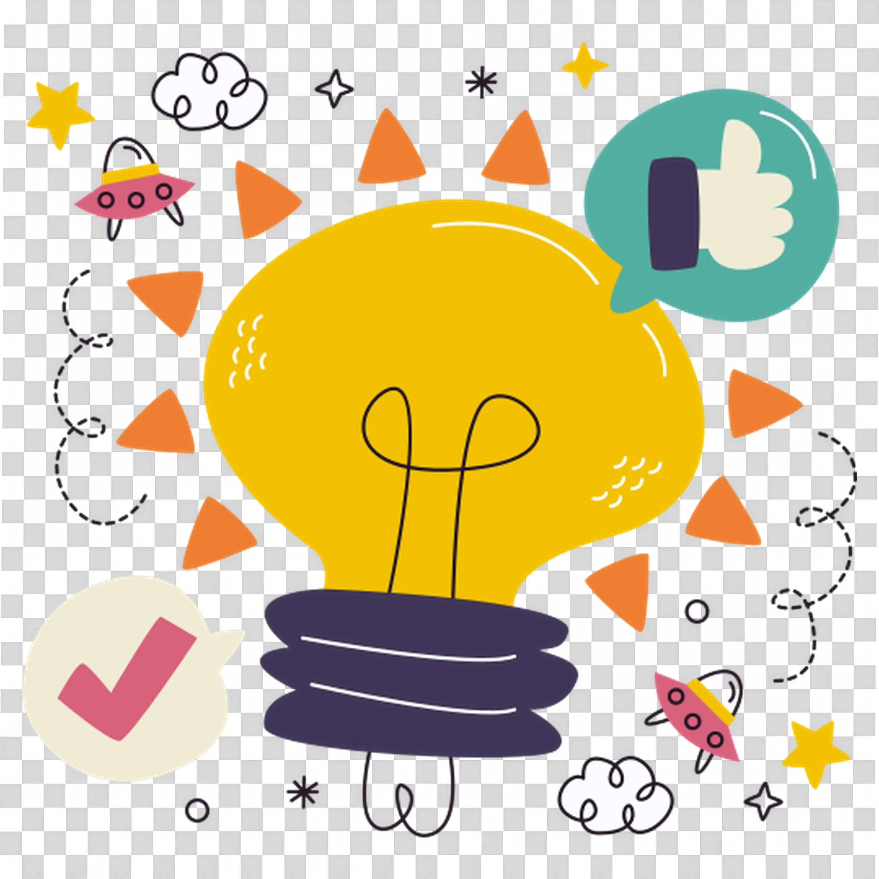 Creative Lightbulb Idea Illustration with Fun Elements Png