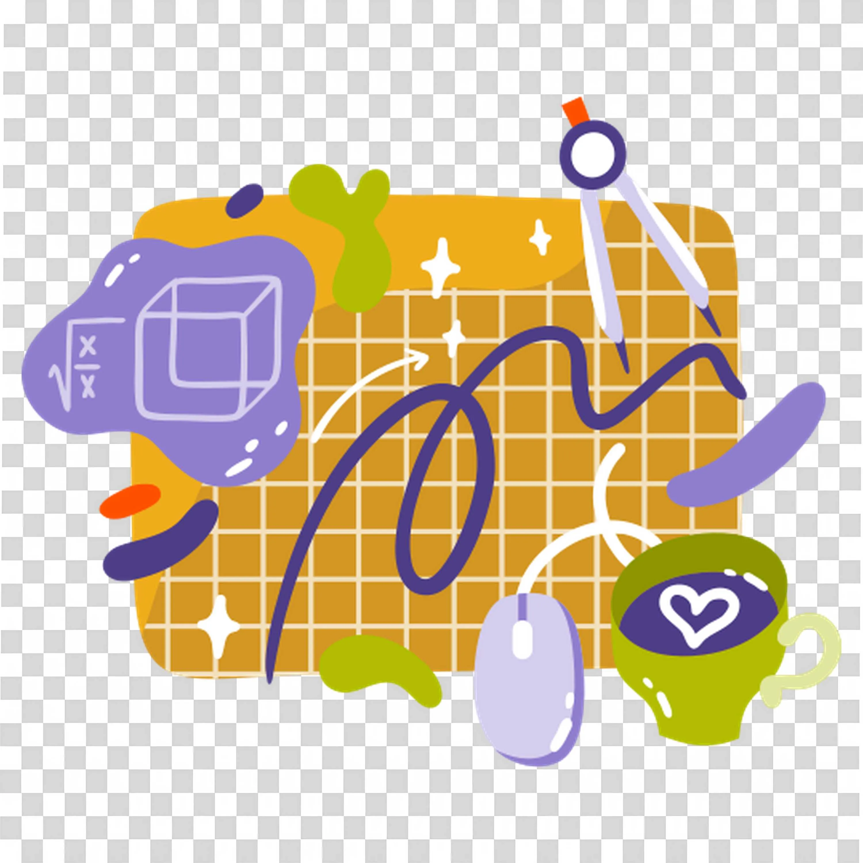 Creative Math Tools with Coffee and a Computer Mouse Png