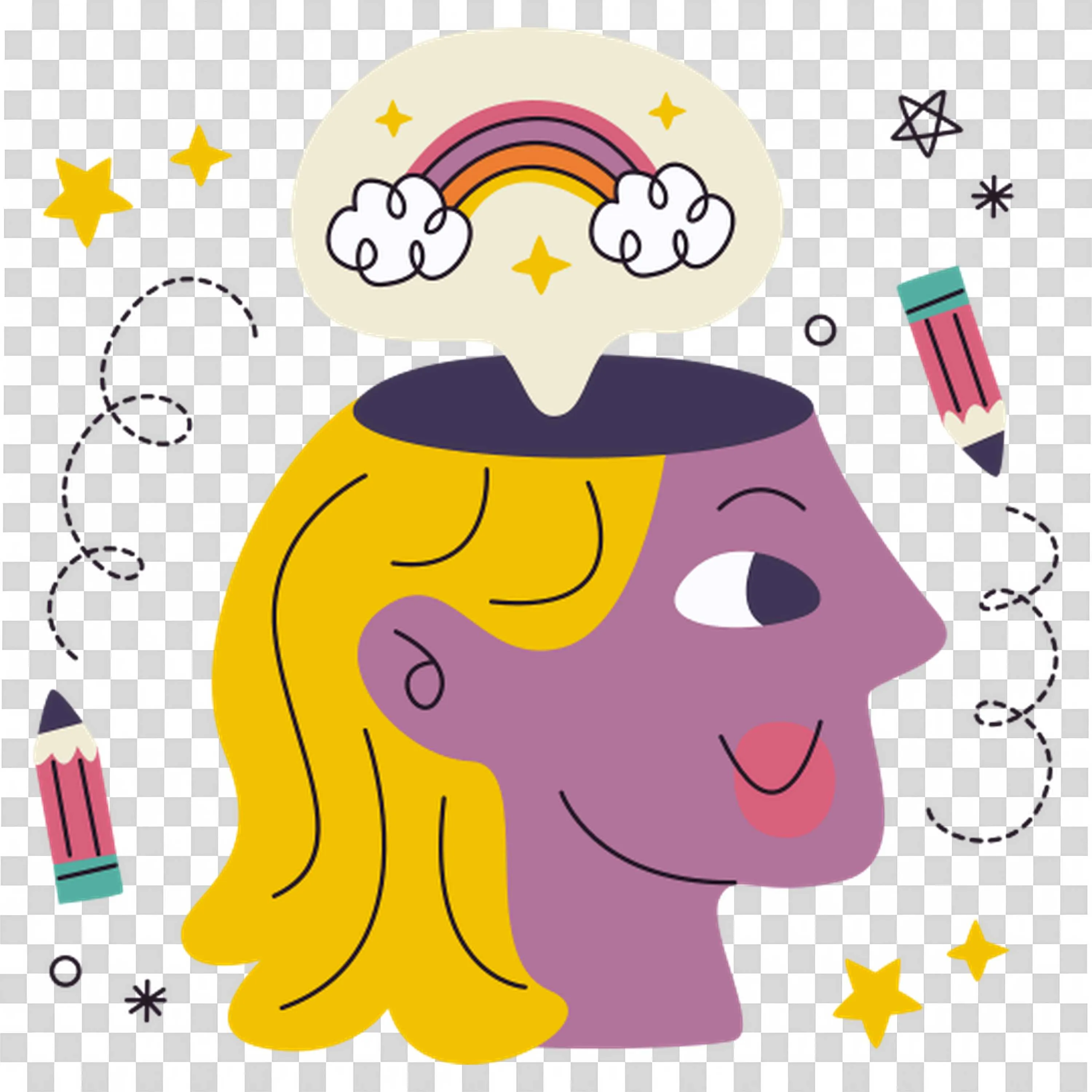 Creative Mind with Rainbow Thought Cartoon Illustration Art