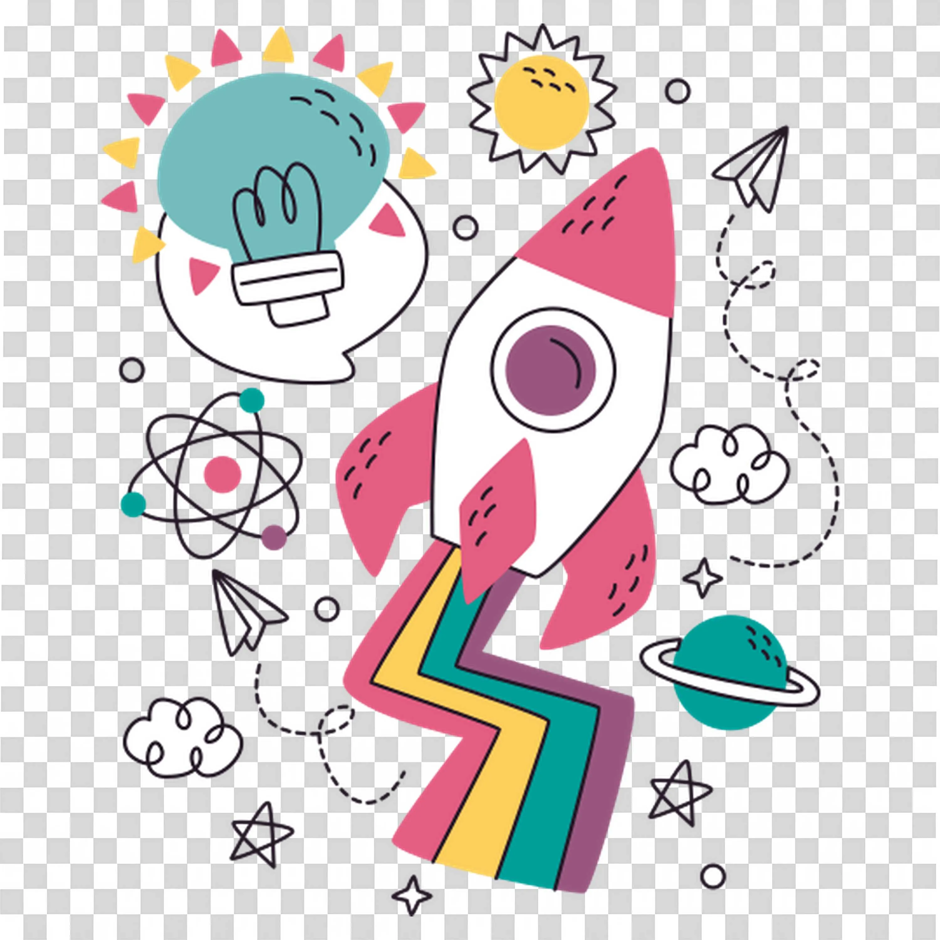 Creative Rocket and Science Doodles for School Concept Png