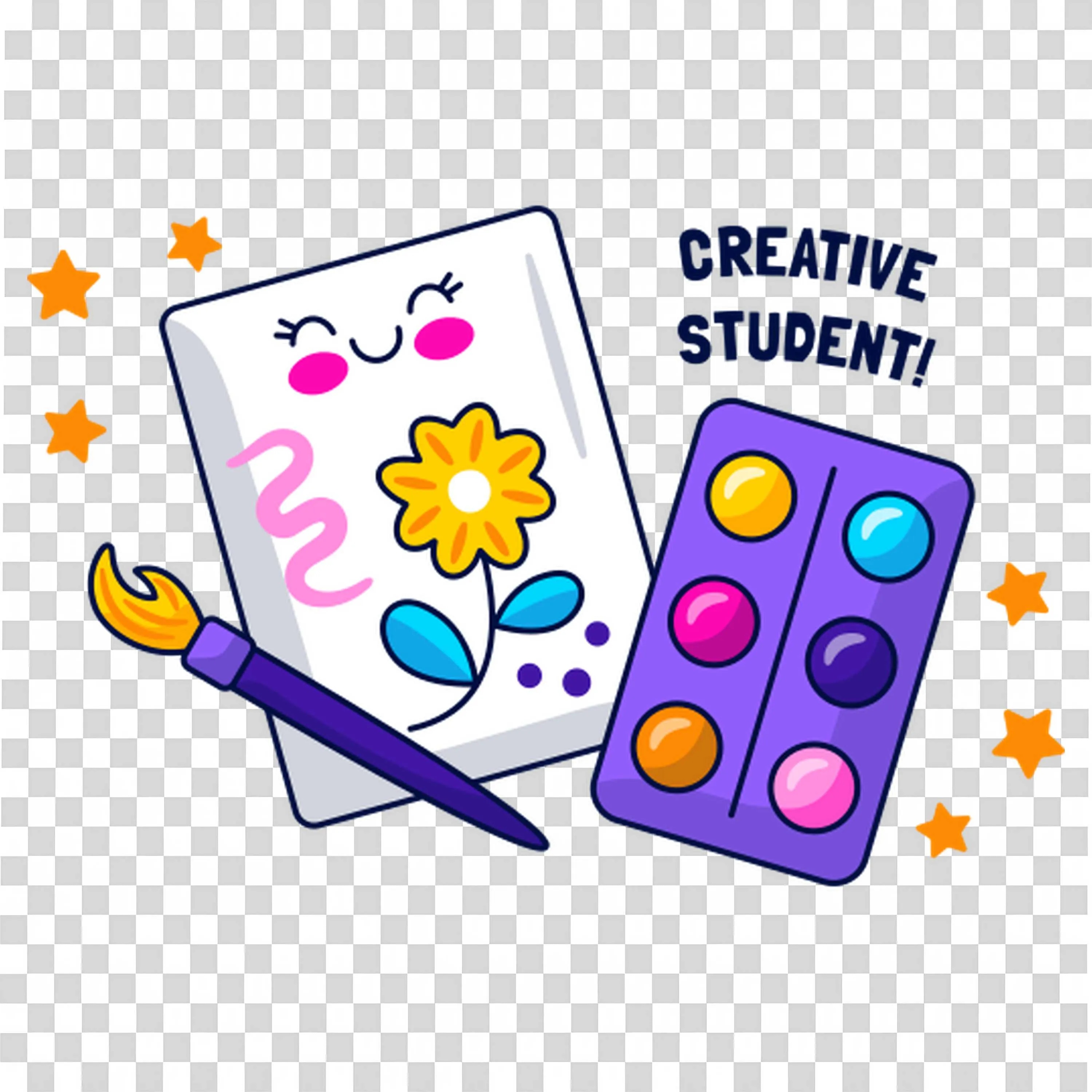 Creative Student Painting with Colourful Happy Artwork Tools