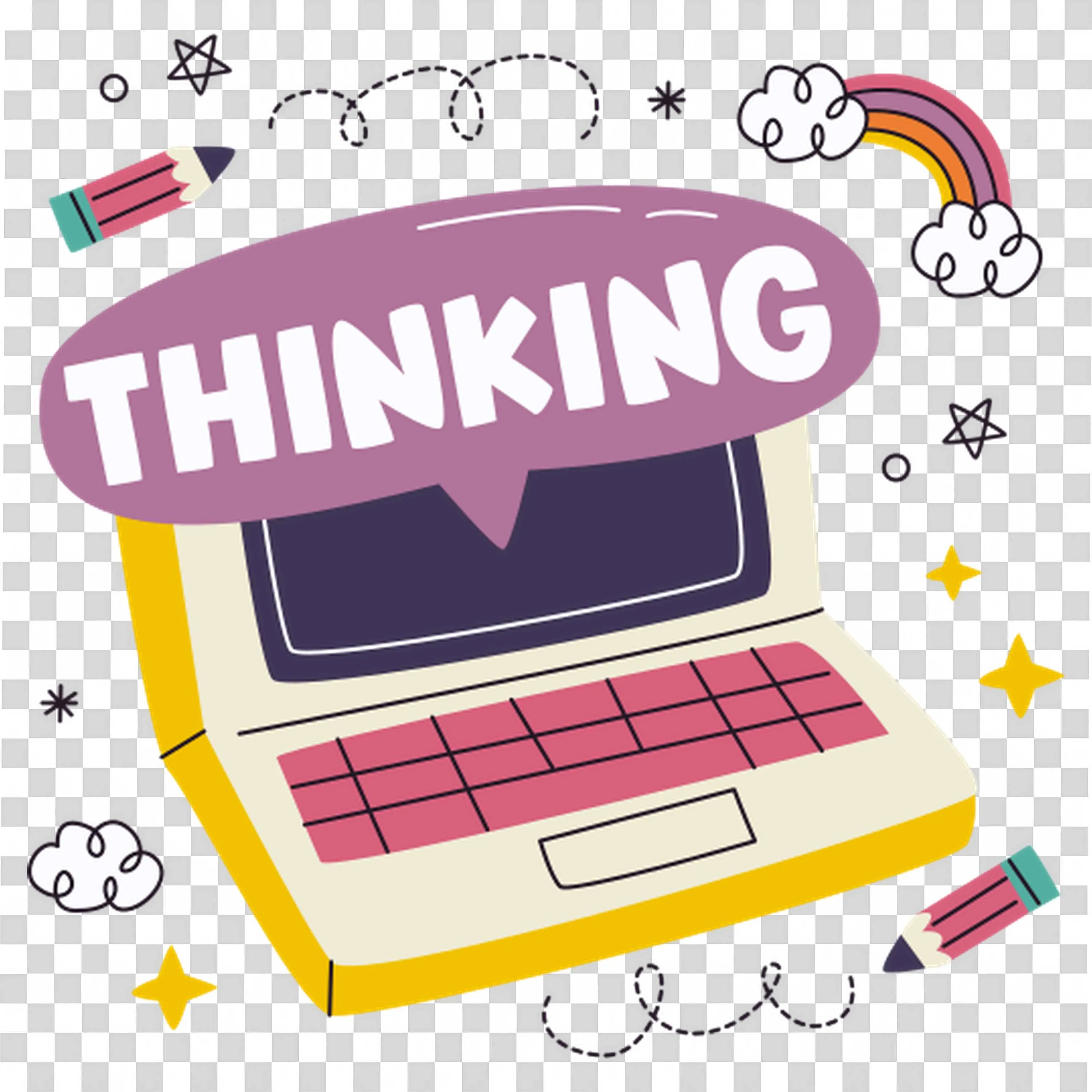 Creative Thinking Laptop with Colourful Pencils and Rainbow