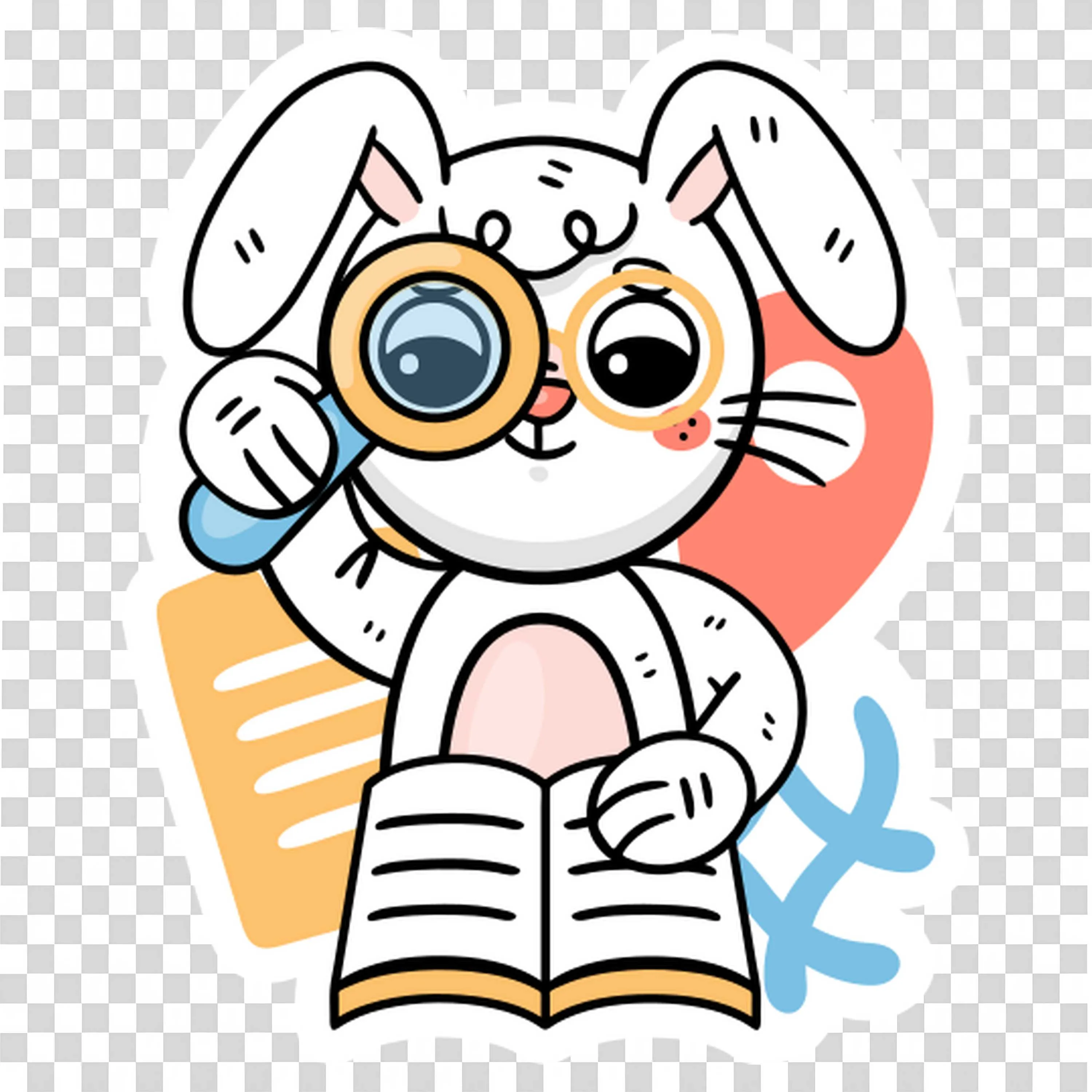 Curious Bunny Reading and Exploring with Magnifying Glass