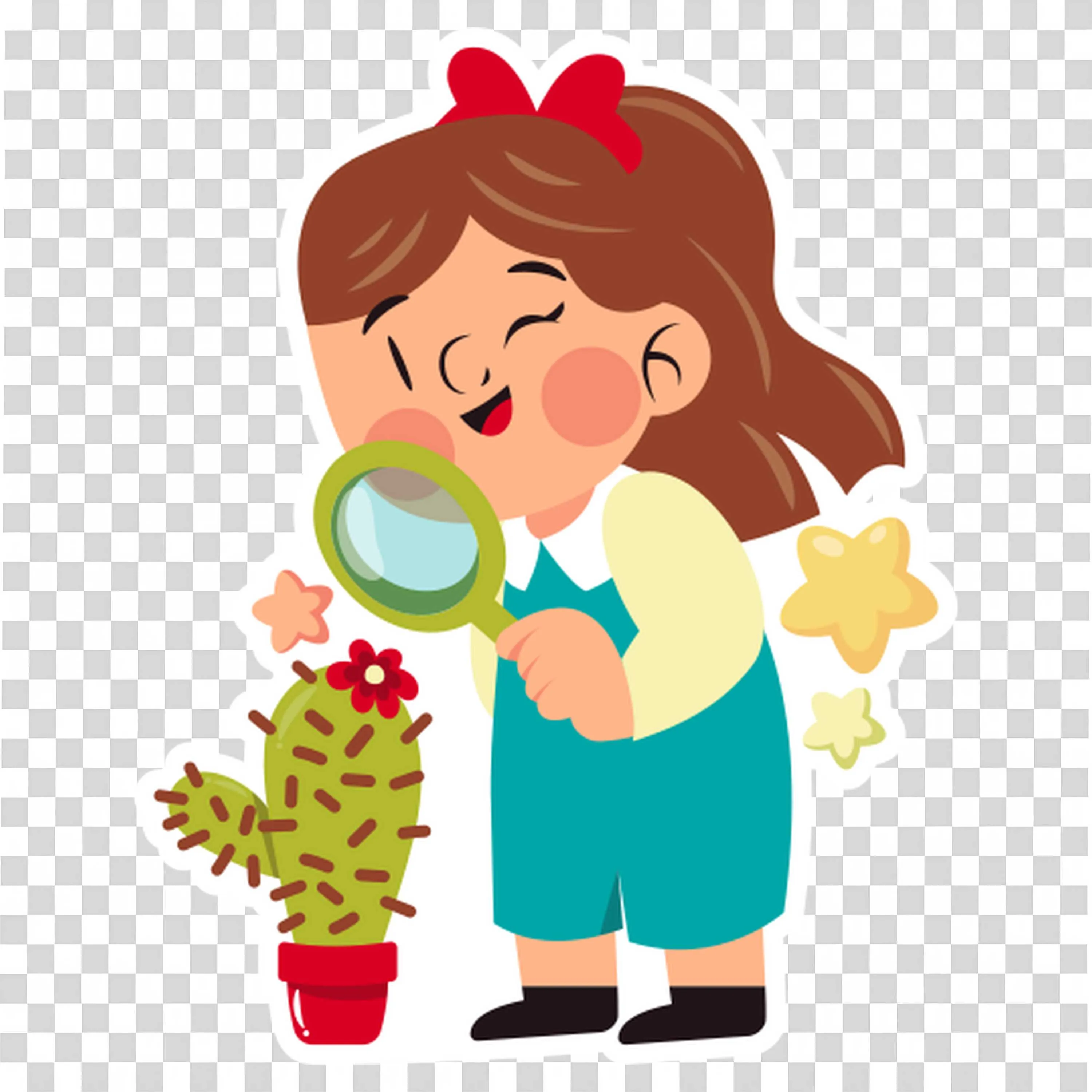 Curious Girl Exploring a Cactus with a Magnifying Glass