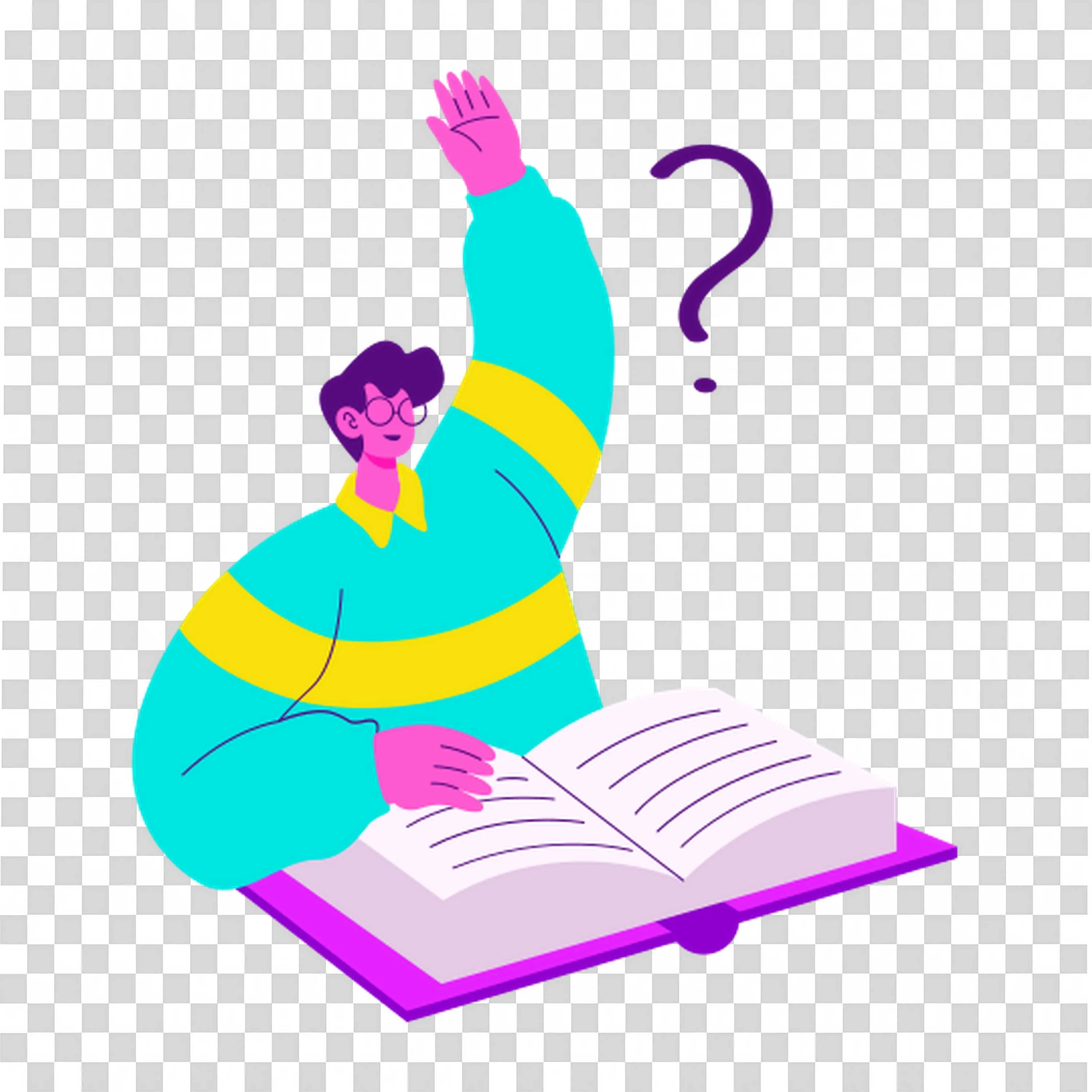 Curious Student Raising Hand While Reading An Open Book