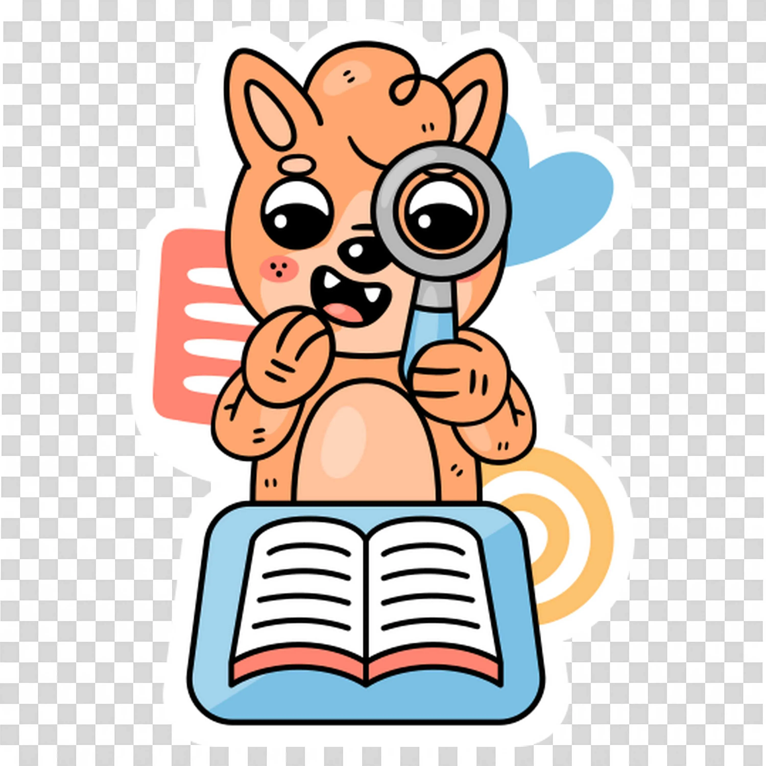 Cute Animal Detective Reading a Book with Magnifying Glass