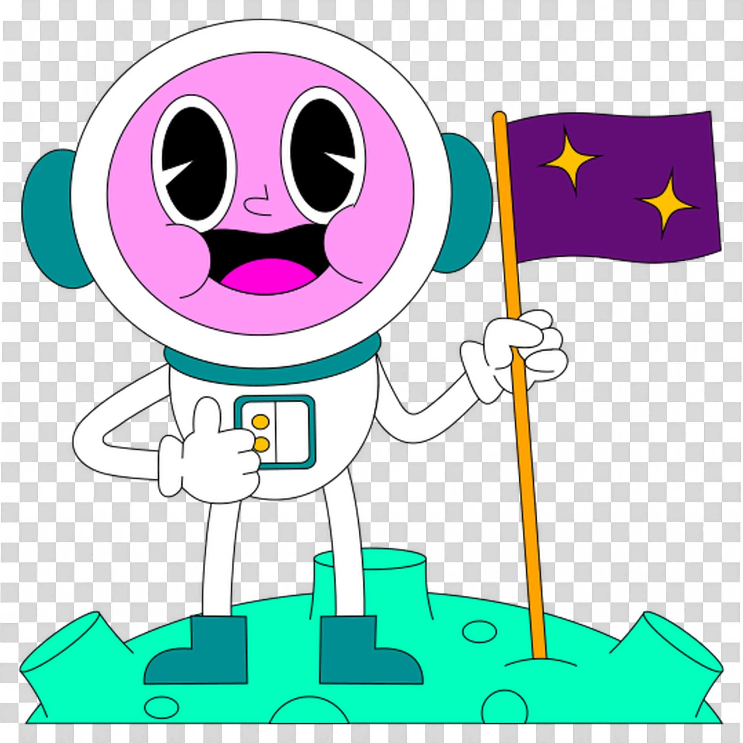 Cute Astronaut Holding Flag Standing on the Moon Free Png