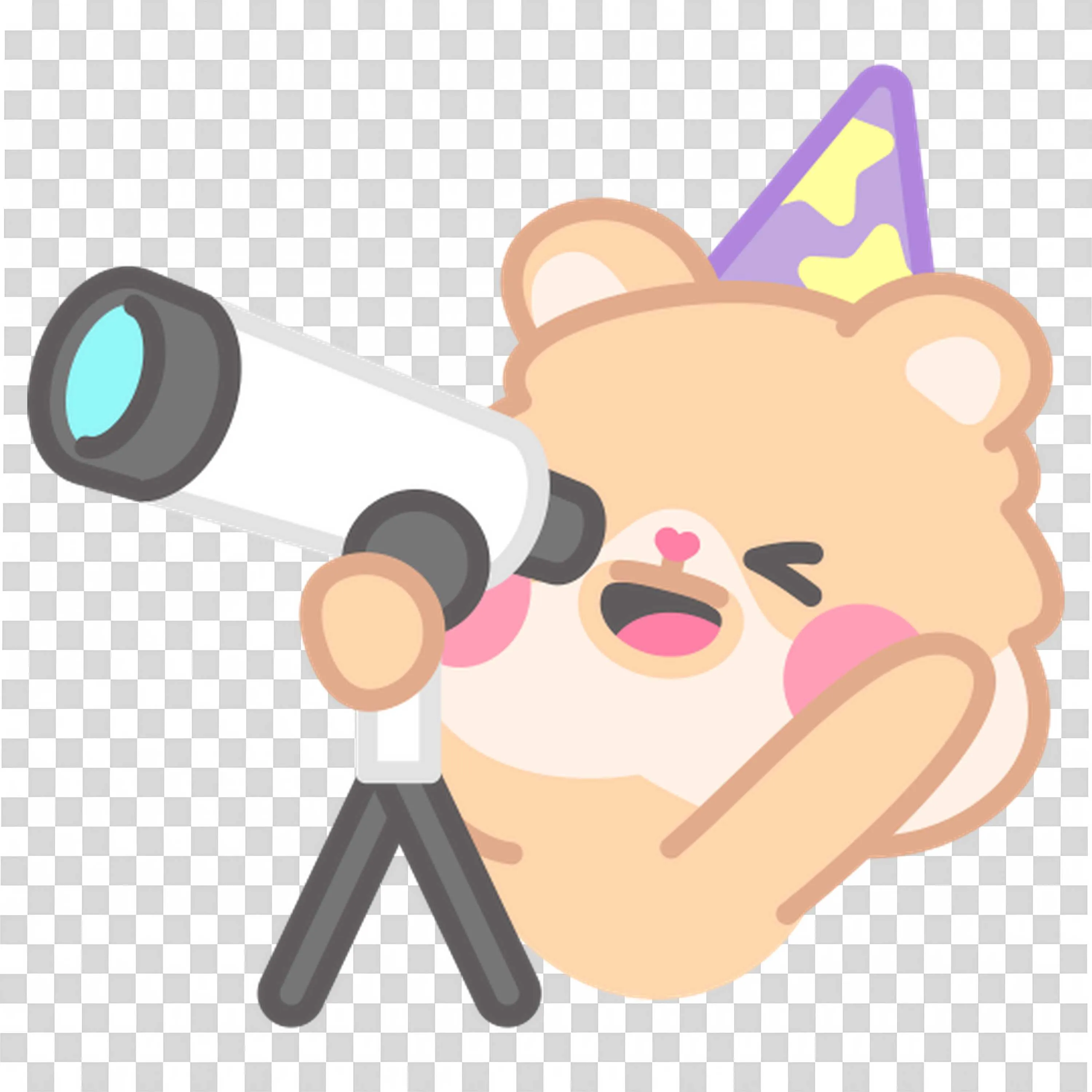 Cute Bear Cartoon with Party Hat and Telescope PNG Image