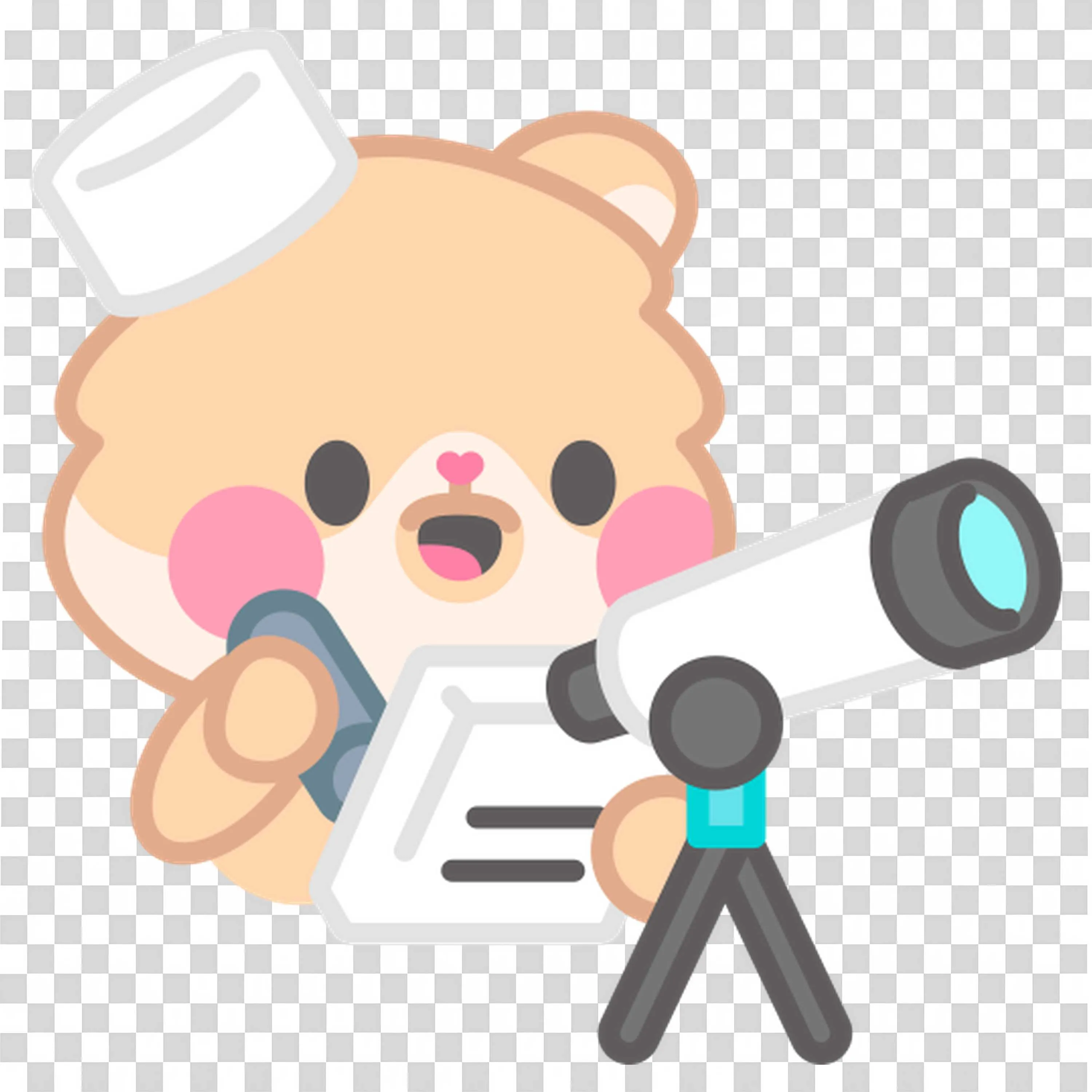 Cute Bear Character Exploring with Telescope and Paper Png