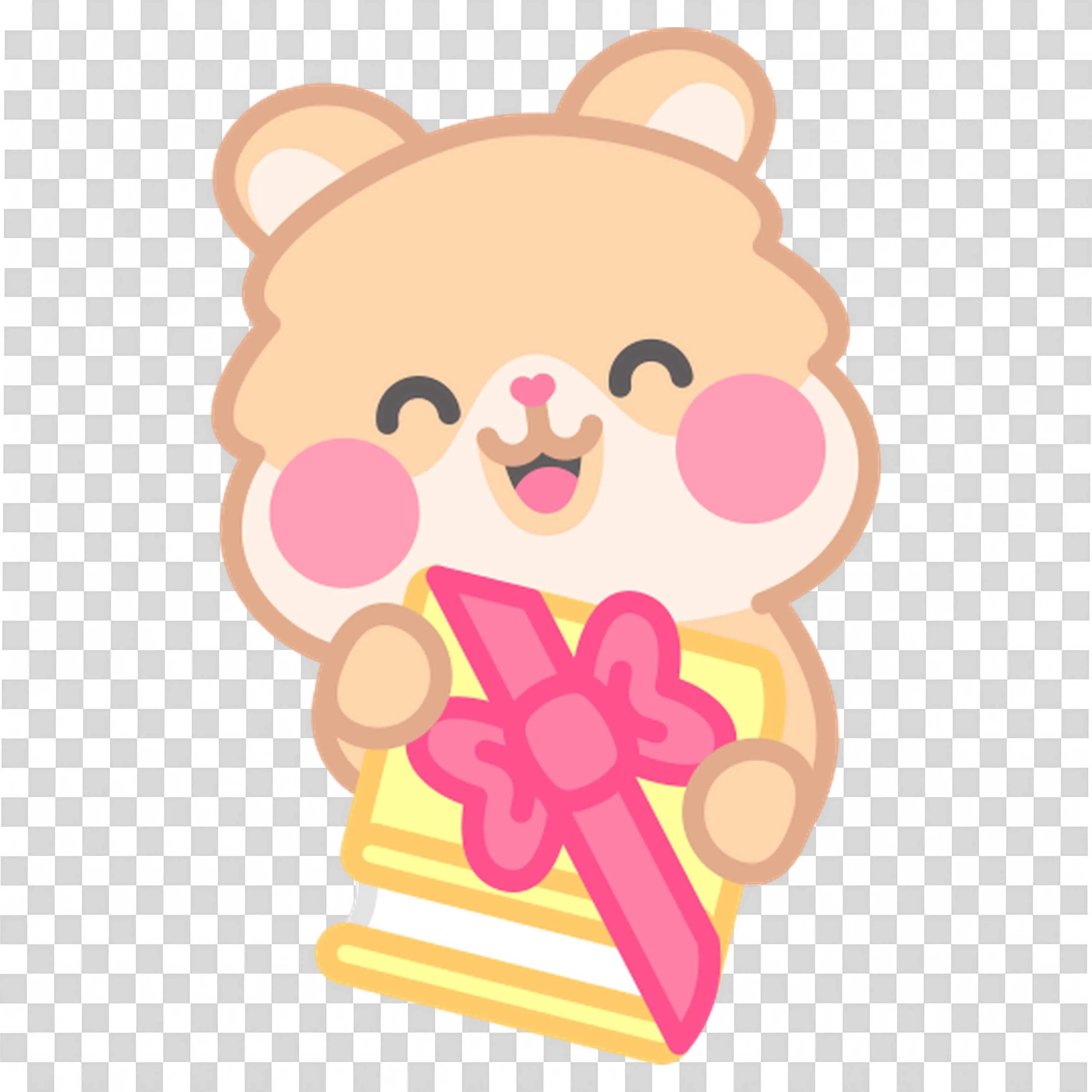 Cute Bear Holding a Pink Bow Wrapped Yellow Book PNG Image