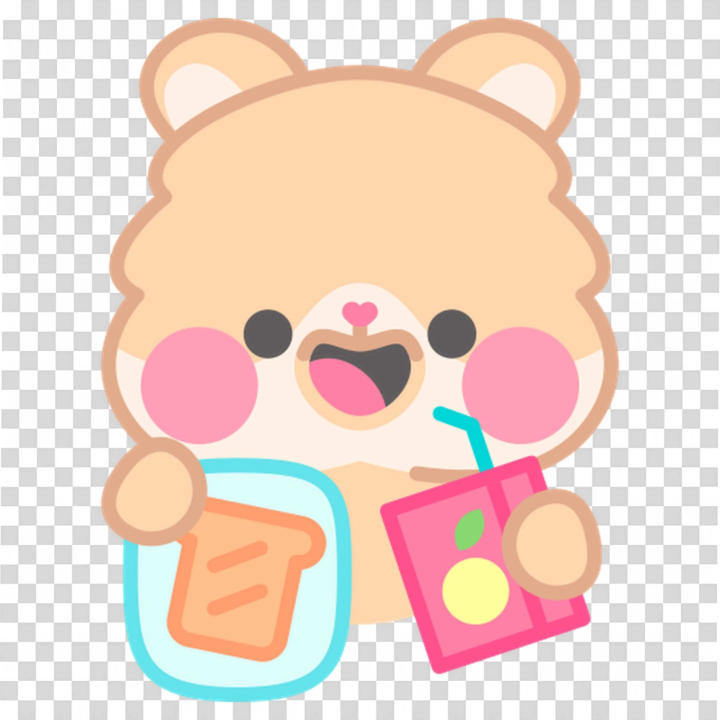Cute Bear Holding a Sandwich and a Juice Box with Big Smile
