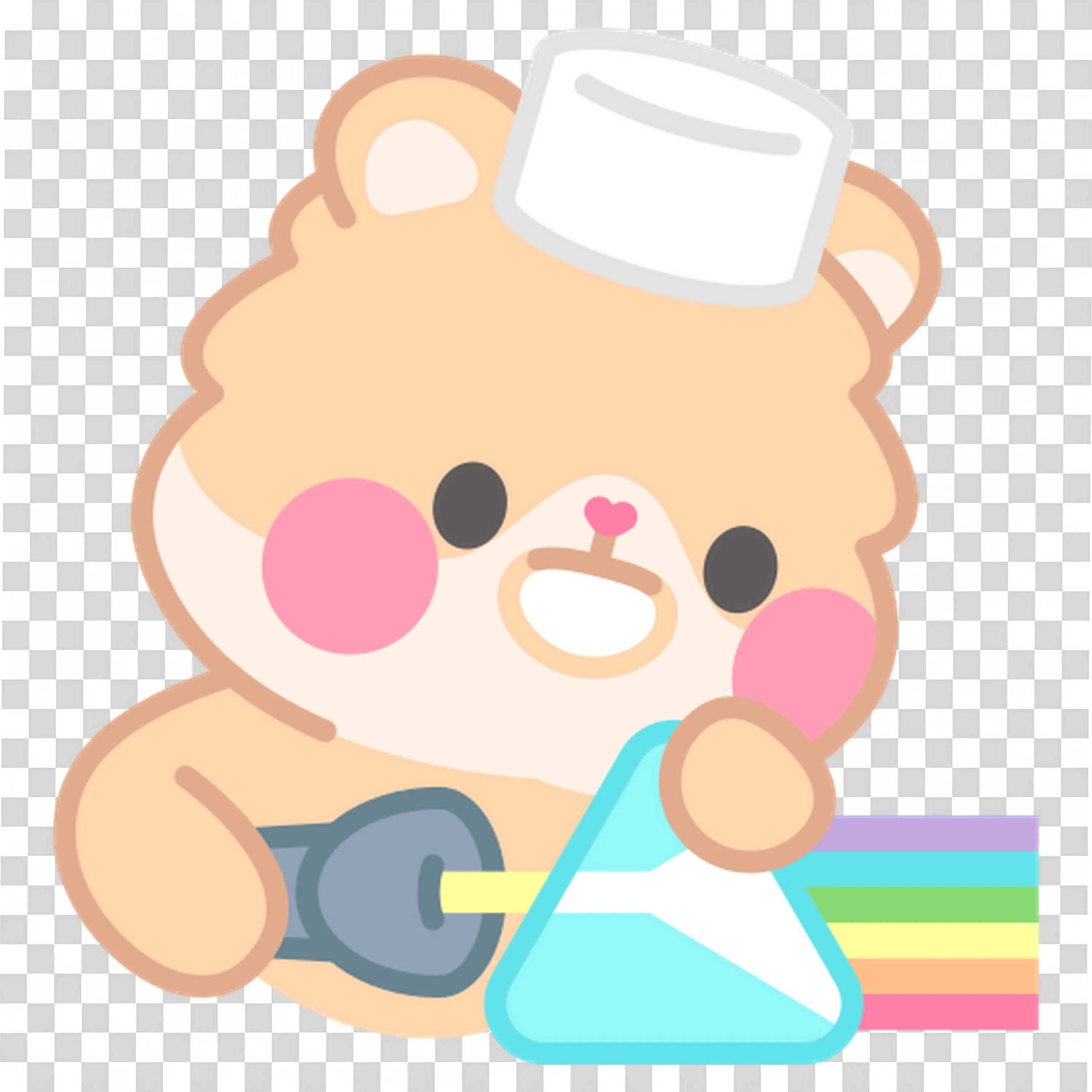 Cute Bear in Nurse Hat Using Prism to Make Rainbow Light