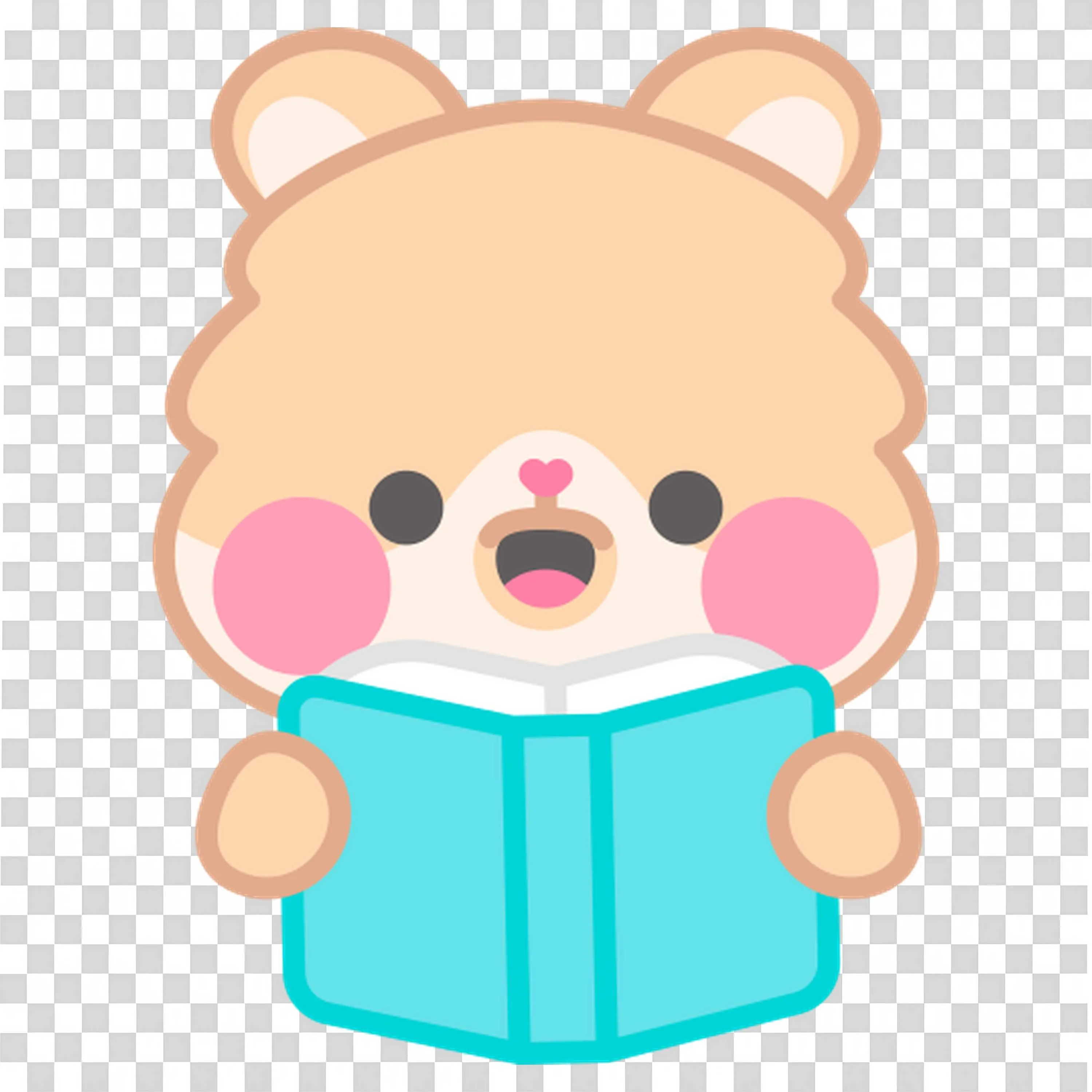 Cute Bear Reading a Bright Blue Book with Focus PNG Image
