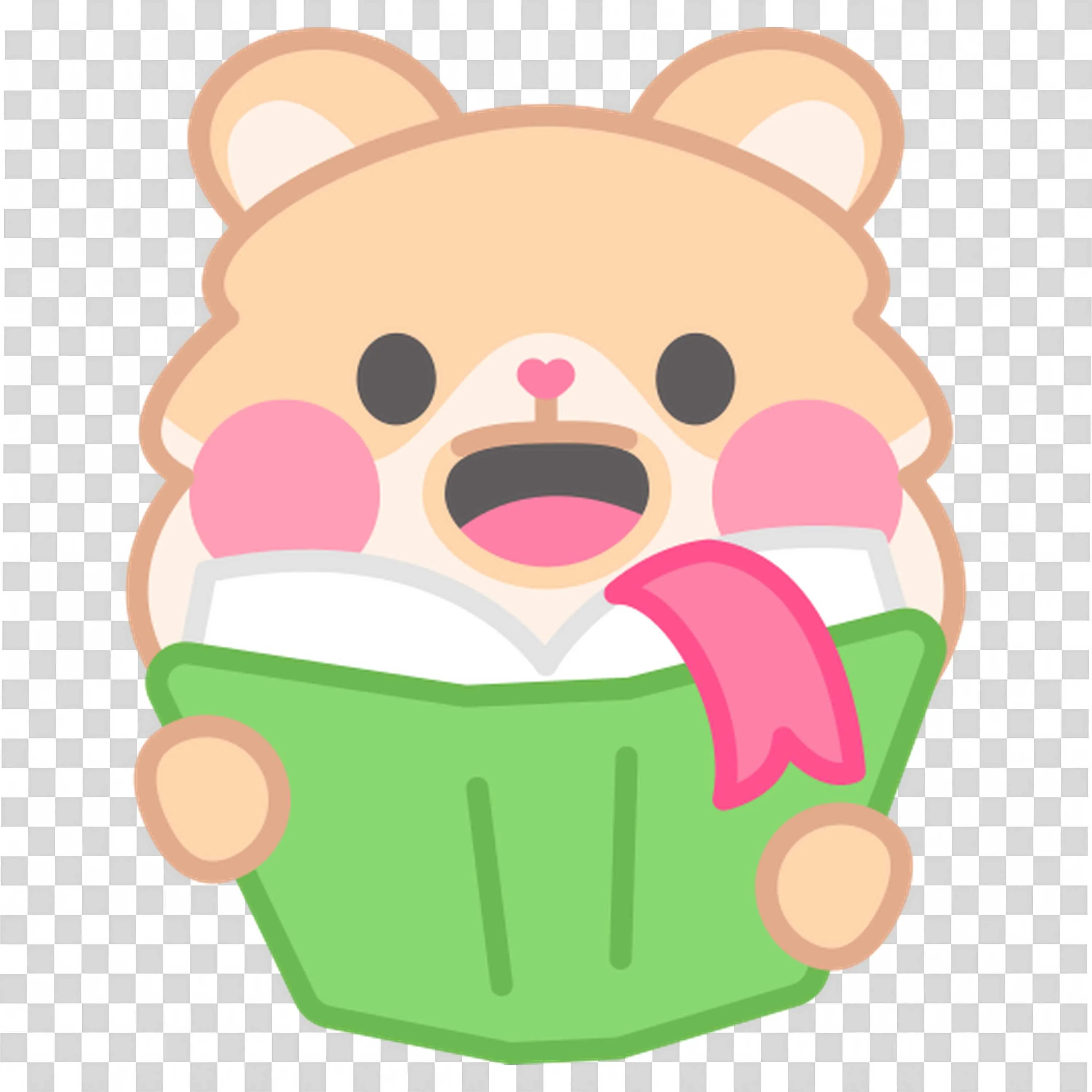 Cute Bear Reading a Green Book with Happy and Curious Face