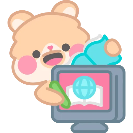 Cute bear using tablet for online learning and education