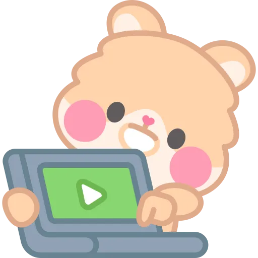 Cute bear watching educational videos on a tablet PNG