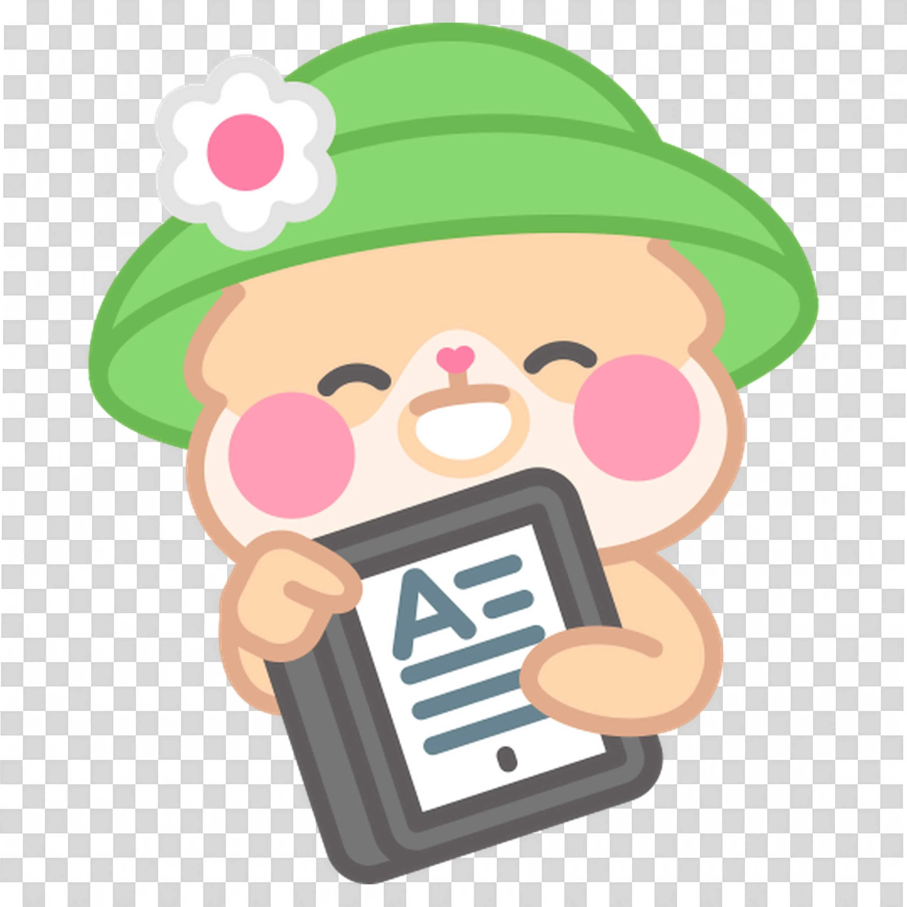 Cute Bear with Green Hat Showing Tablet with Text PNG Image