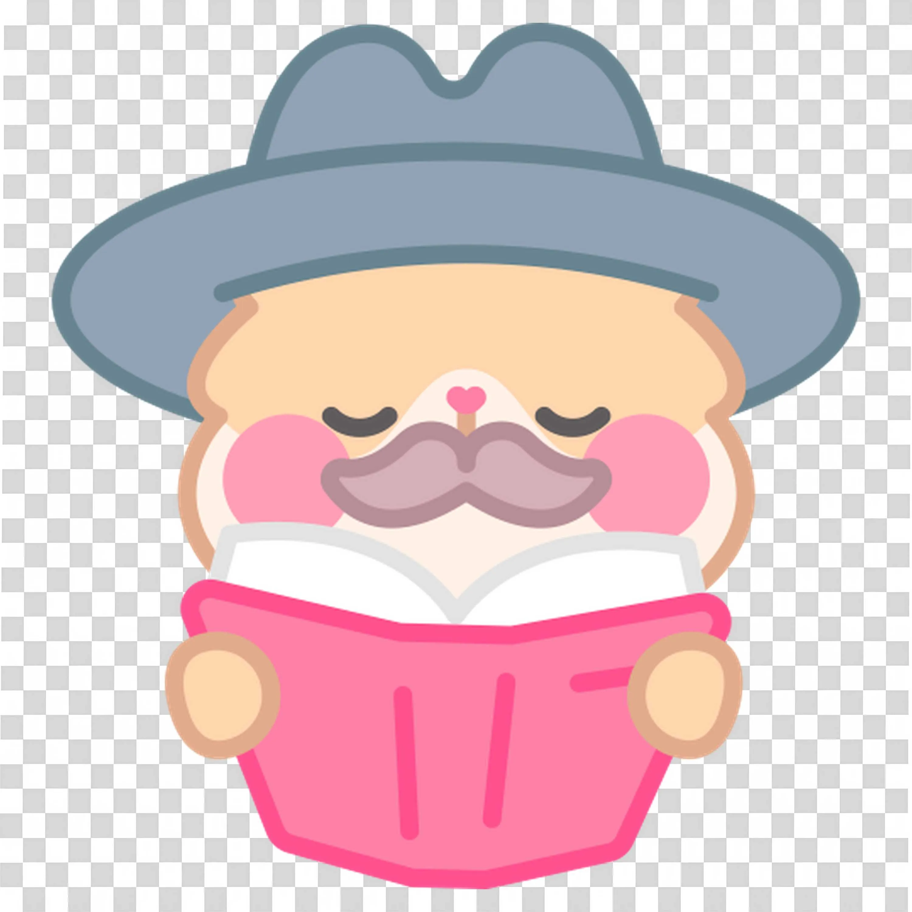 Cute Bear with Mustache and a Hat Reading a Book PNG Image