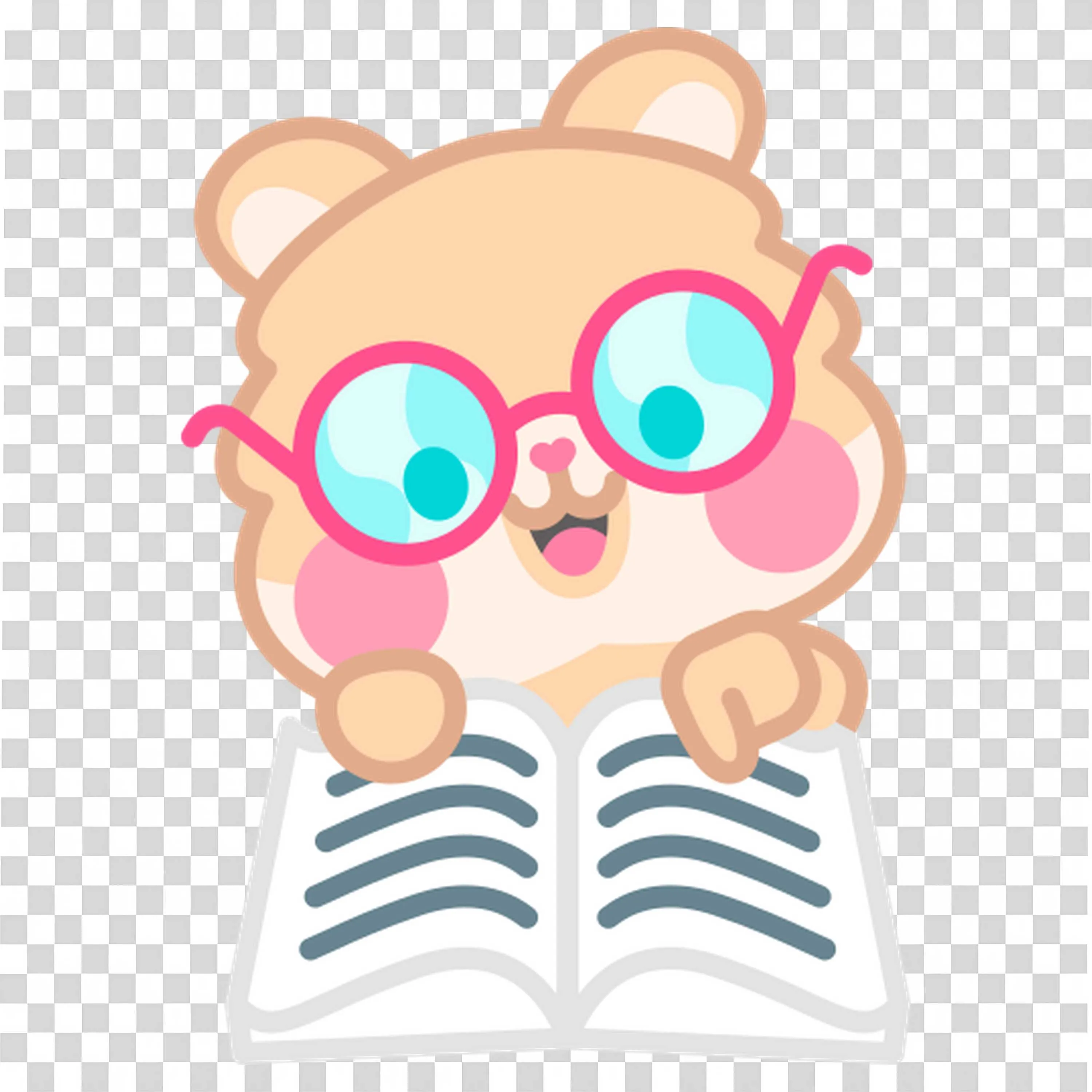 Cute Bear with Pink Glasses Reading a Book Free PNG Image