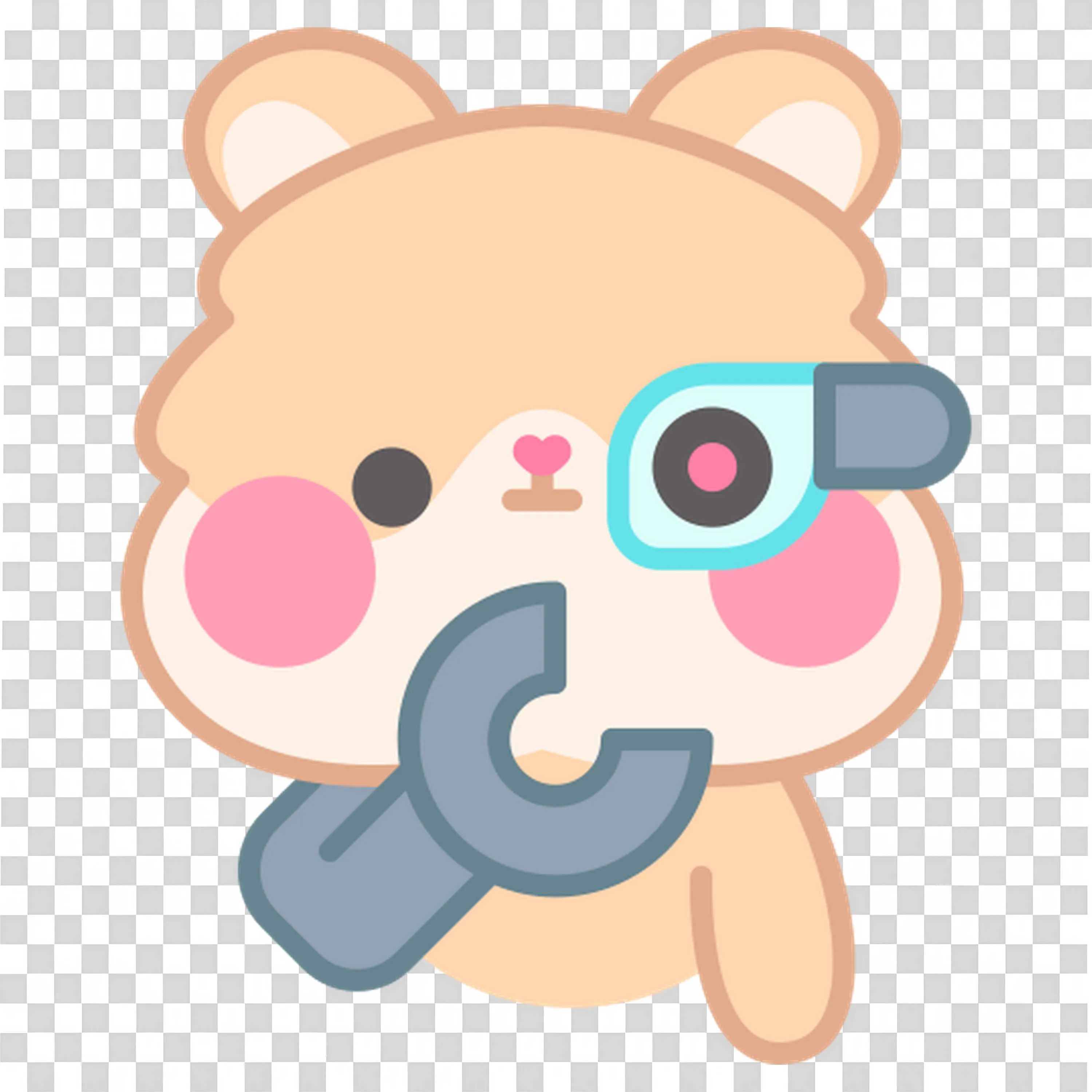 Cute Bear with Robotic Eye and Mechanical Arm Free PNG Image