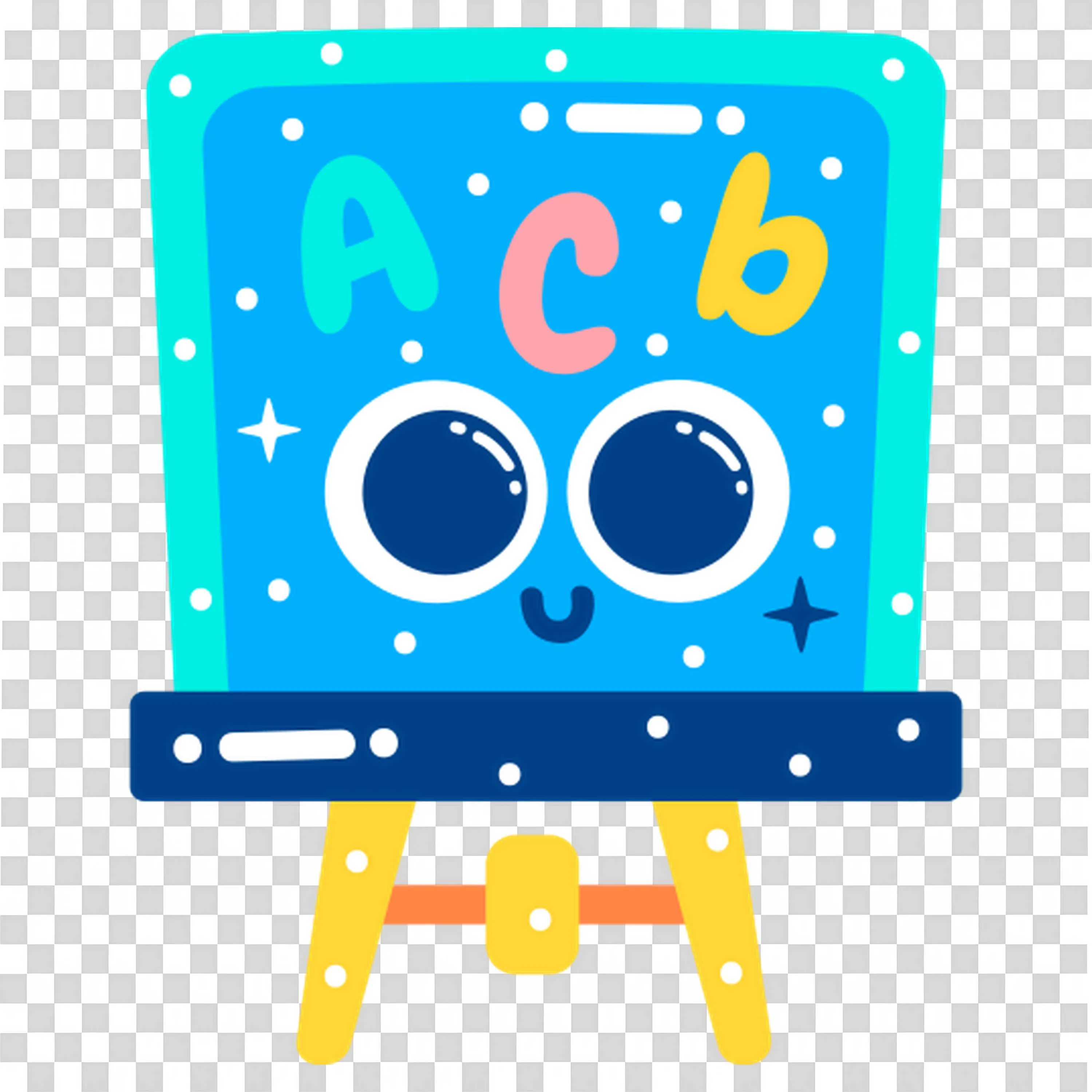 Cute Blue Abc Blackboard Cartoon with Big Eyes and Smile