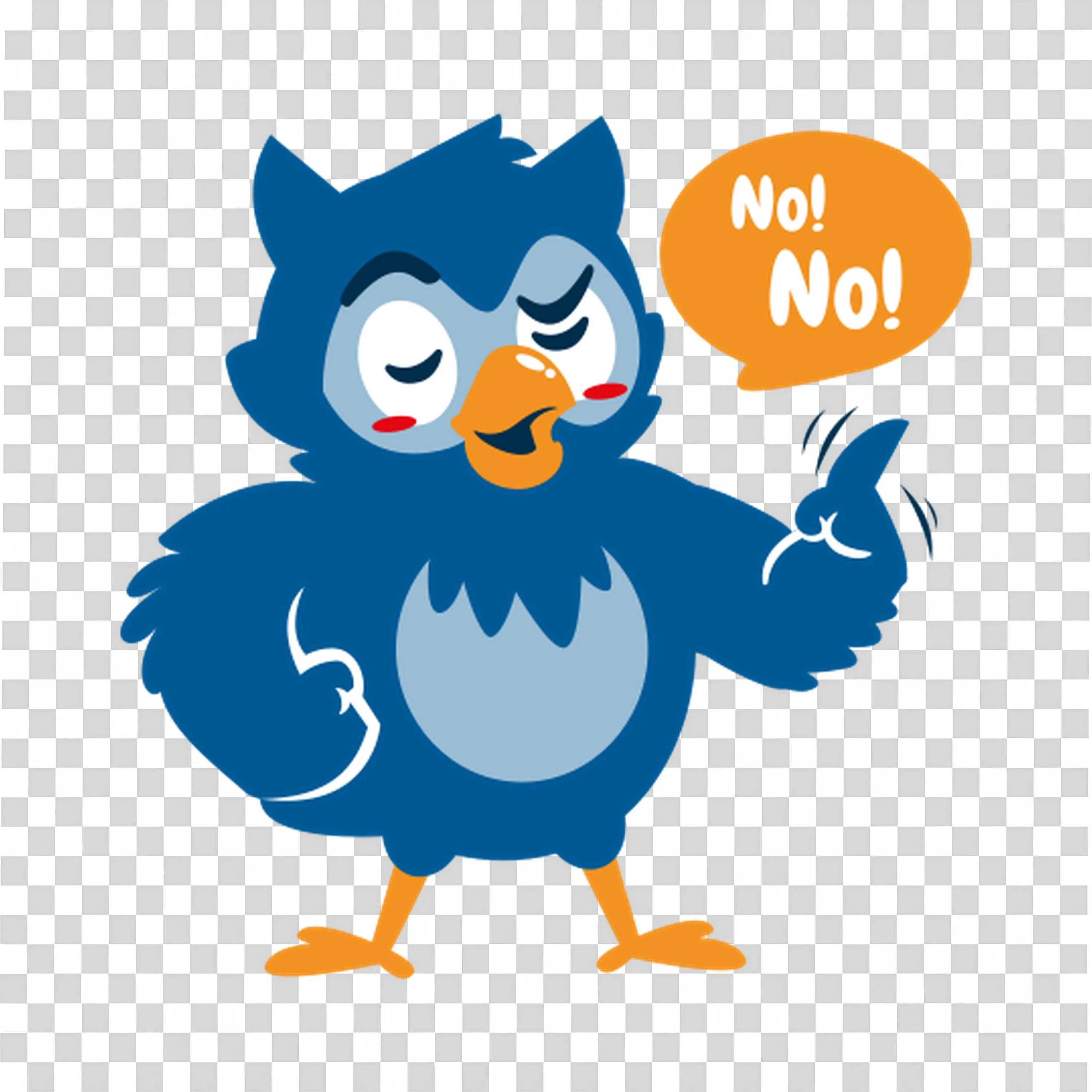 Cute Blue Bird Saying No with Hand Gesture Cartoon Icon Png