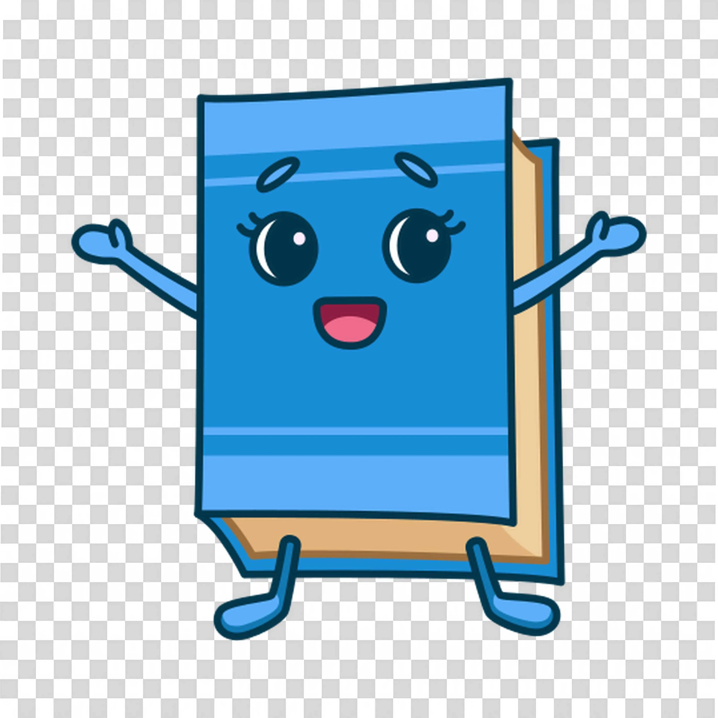 Cute Blue Cartoon Book Character Smiling with Open Arms