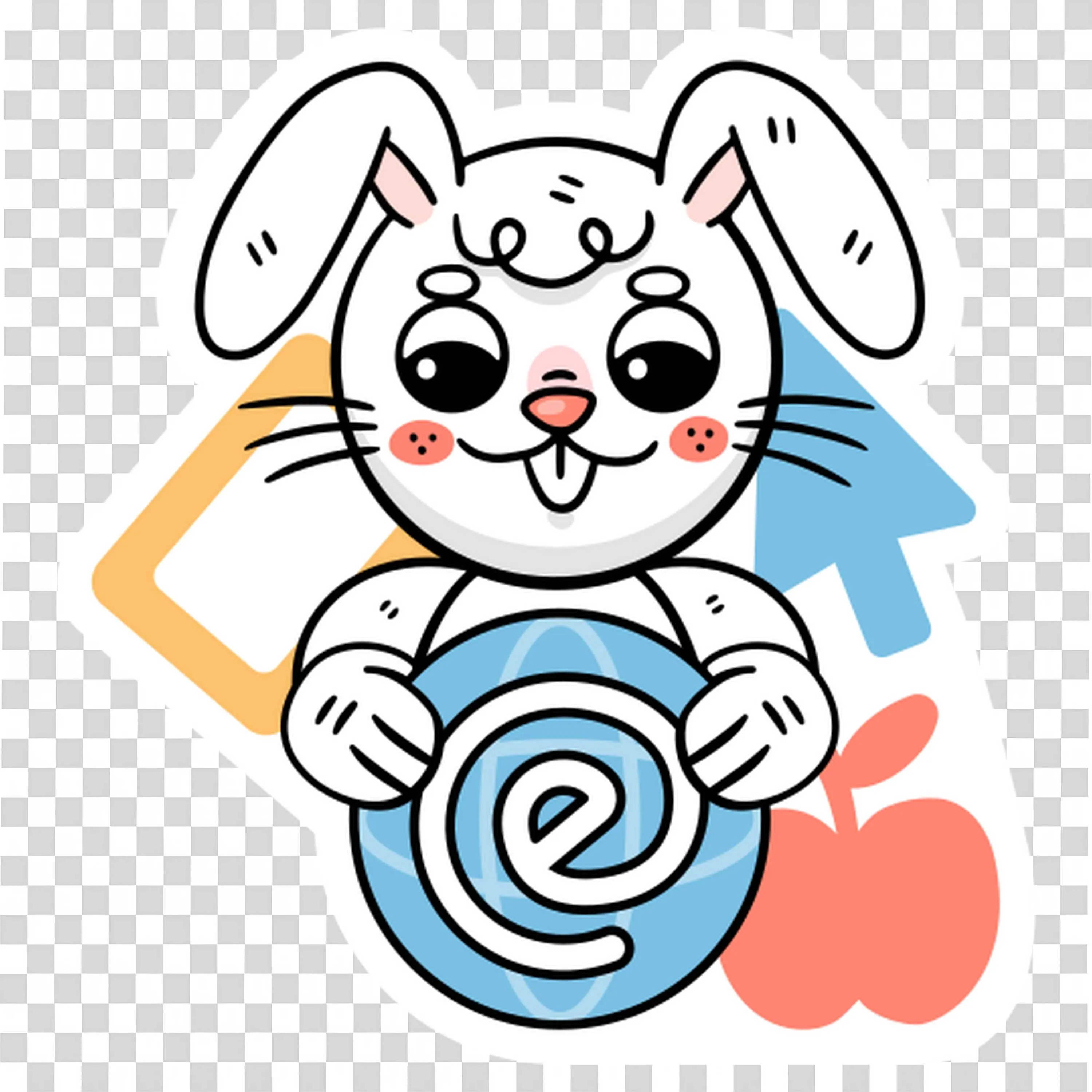 Cute Bunny Character Holding Email Symbol with Fun Icons