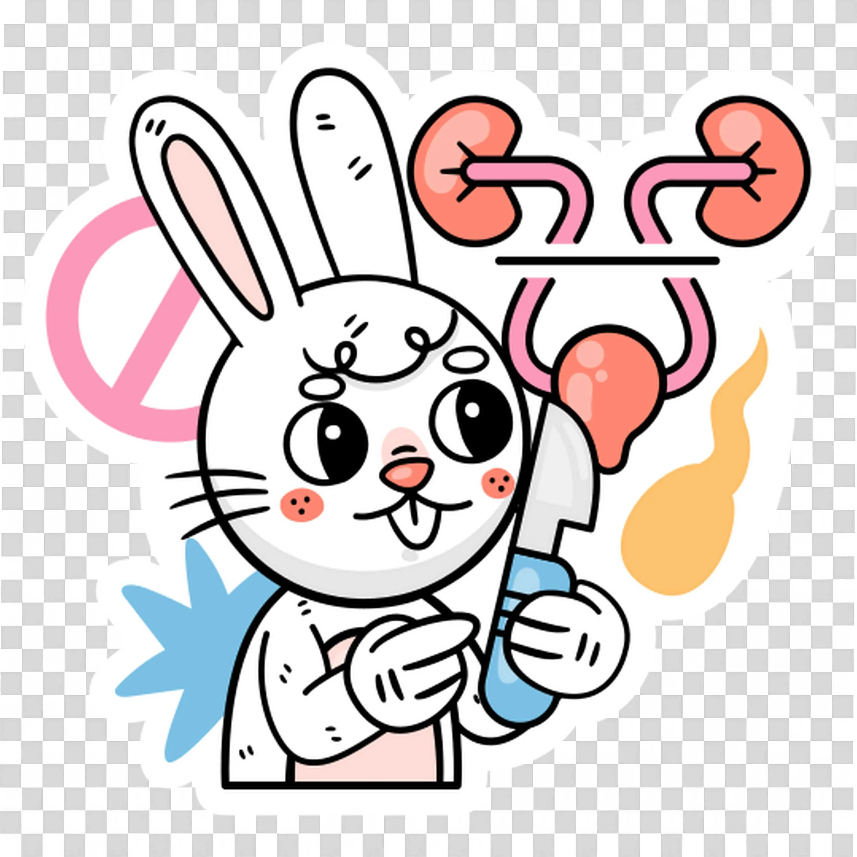 Cute Bunny Character Holding Knife and Kidney PNG Image