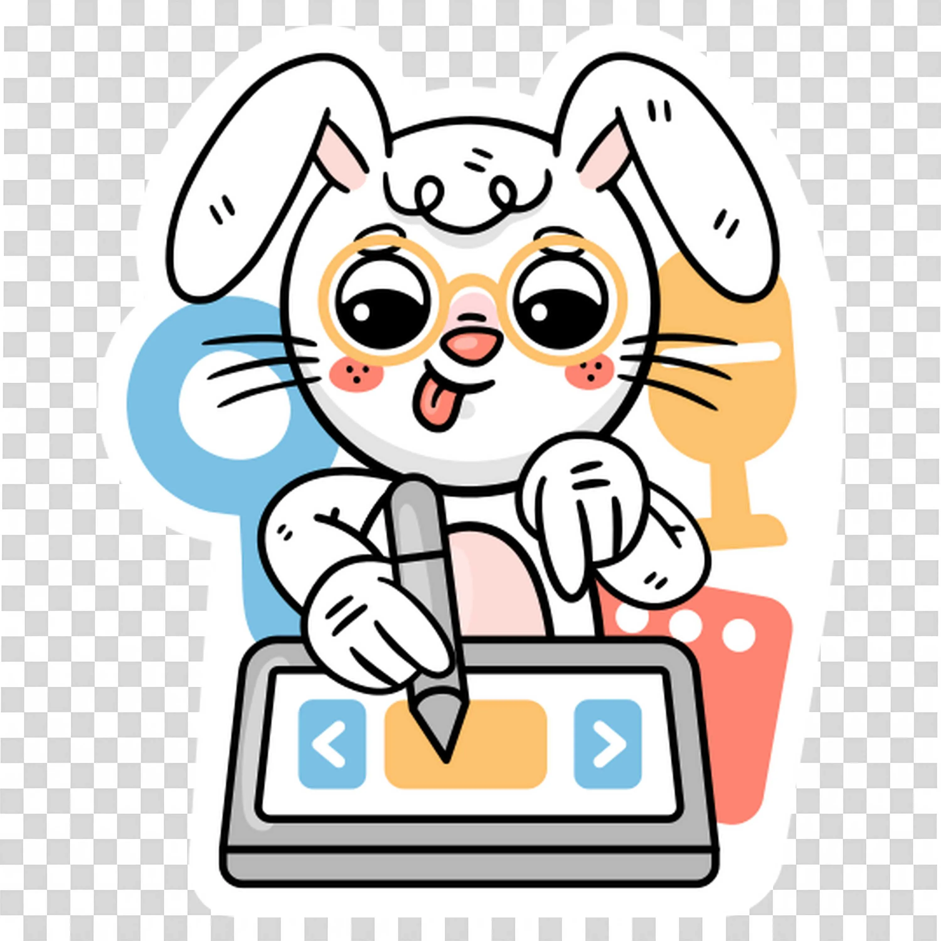 Cute Bunny Drawing on Tablet Cartoon Graphic for Kids Png