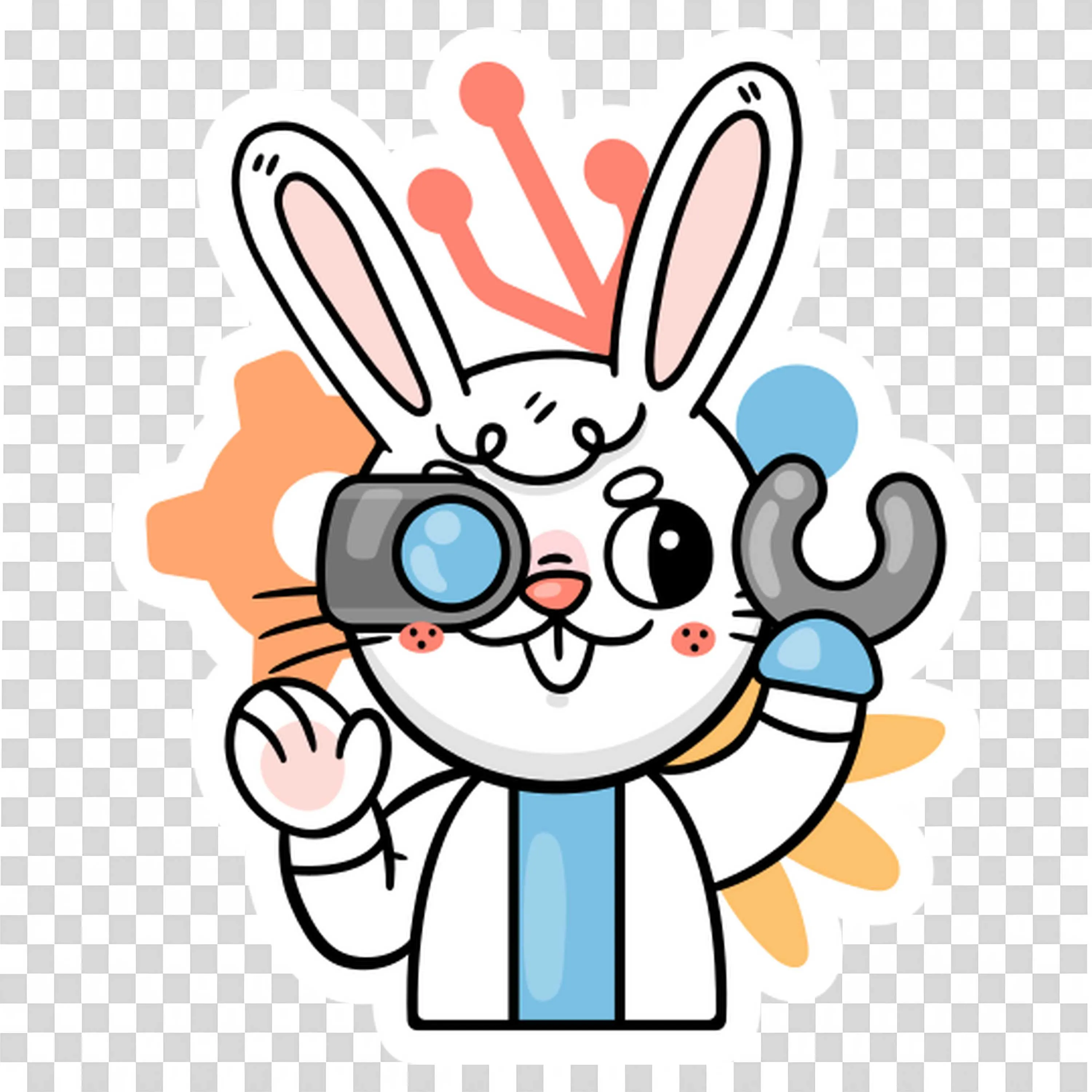 Cute Bunny Engineer with Robot Arm and Monocle PNG Image