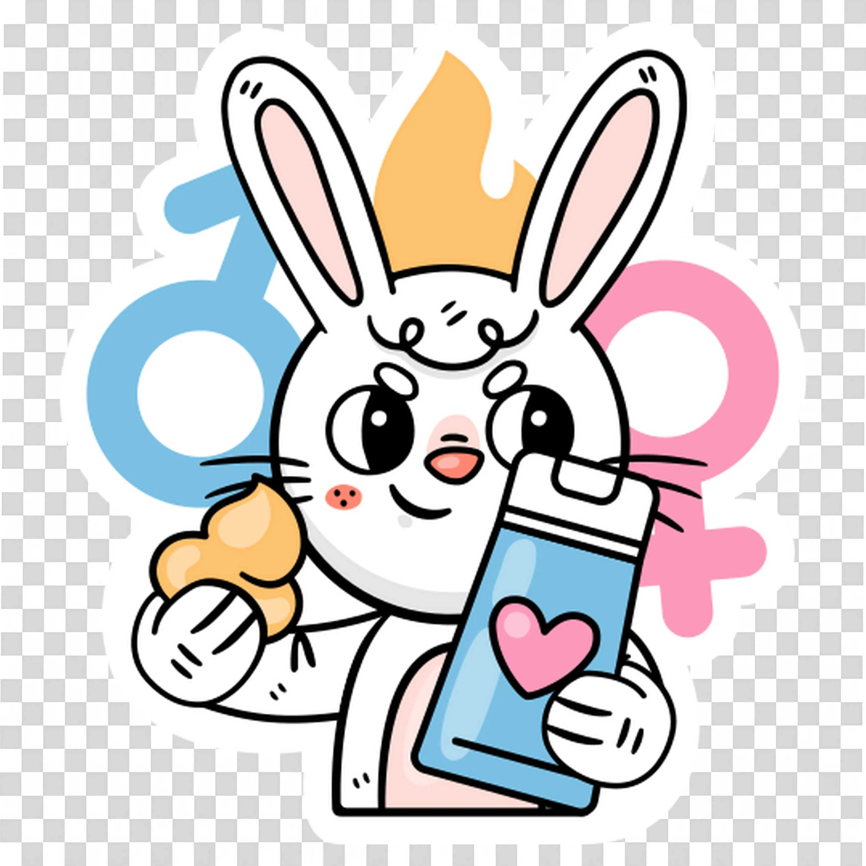 Cute Bunny Holding Cookie and Milk with Gender Symbols Png