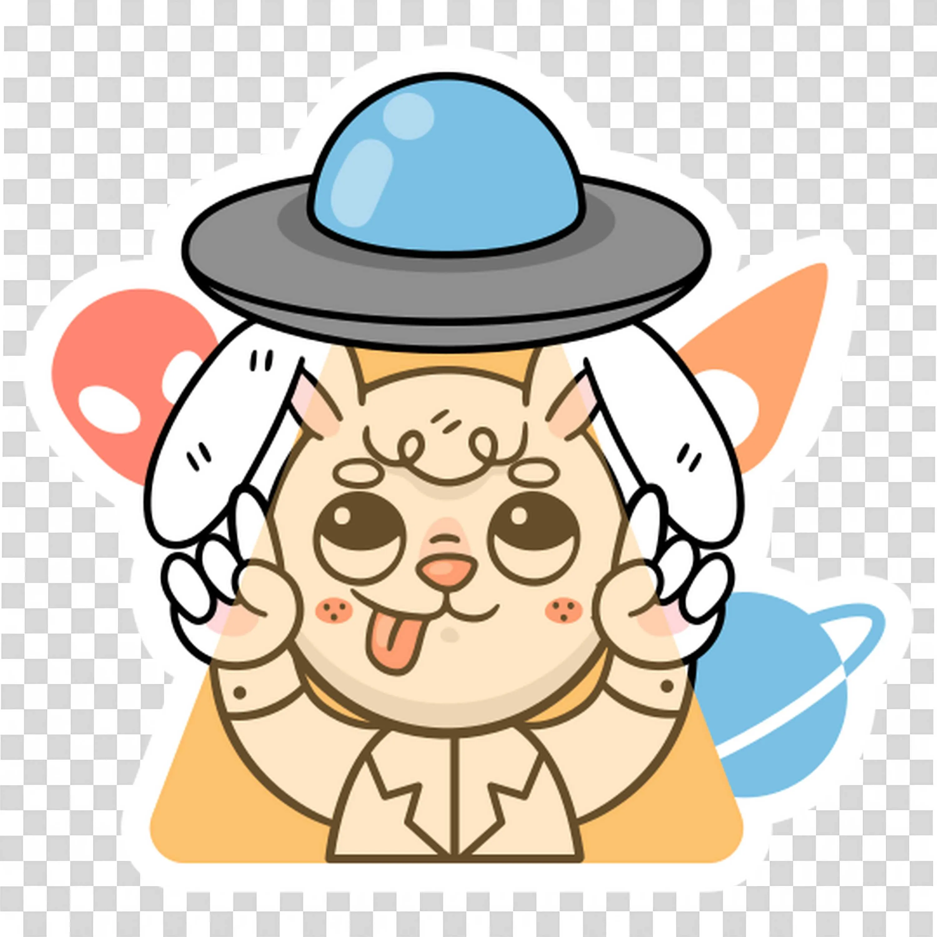 Cute Bunny Looking at the Ufo with Space Background Sticker