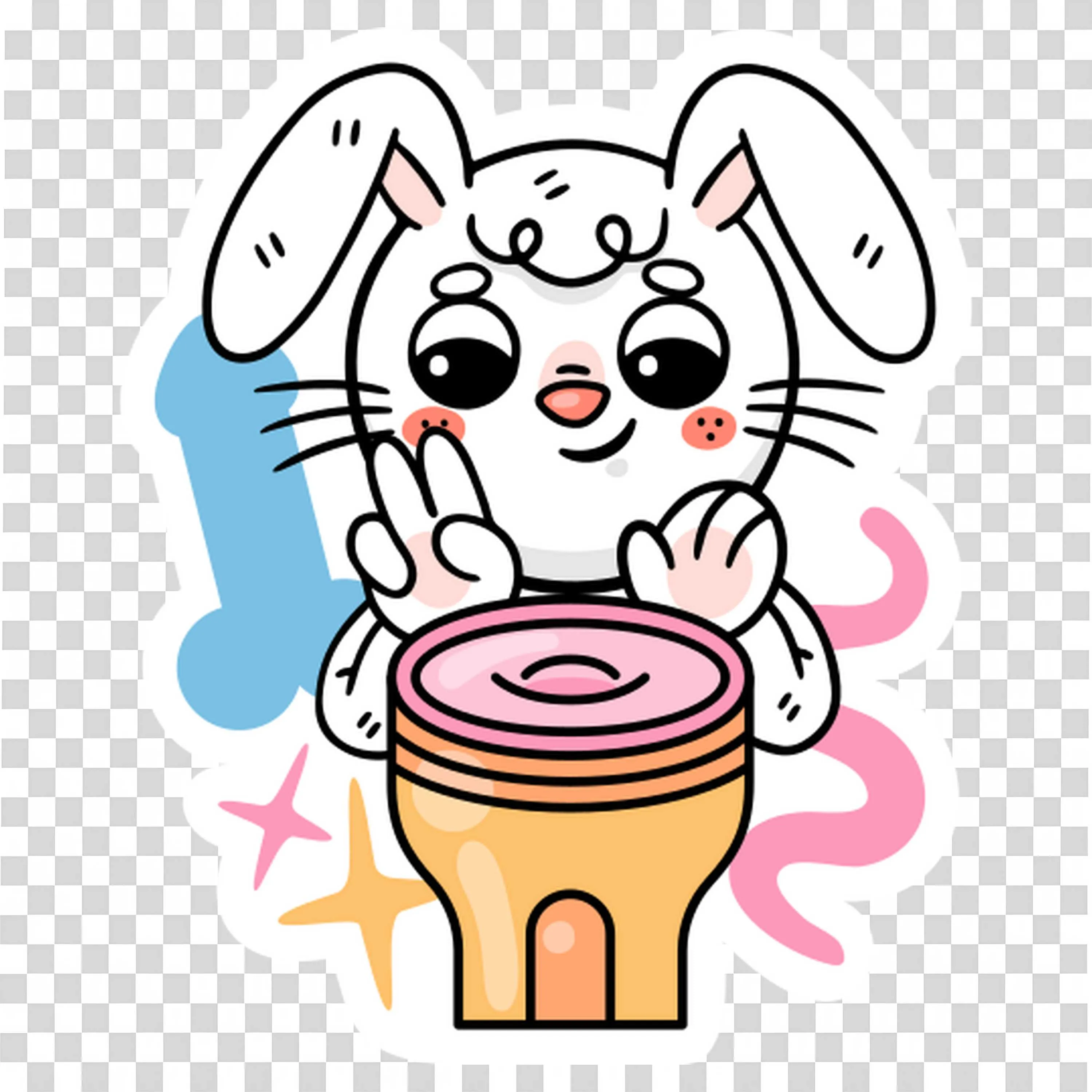 Cute Bunny Playing Drum with Joyful Expression Free Png