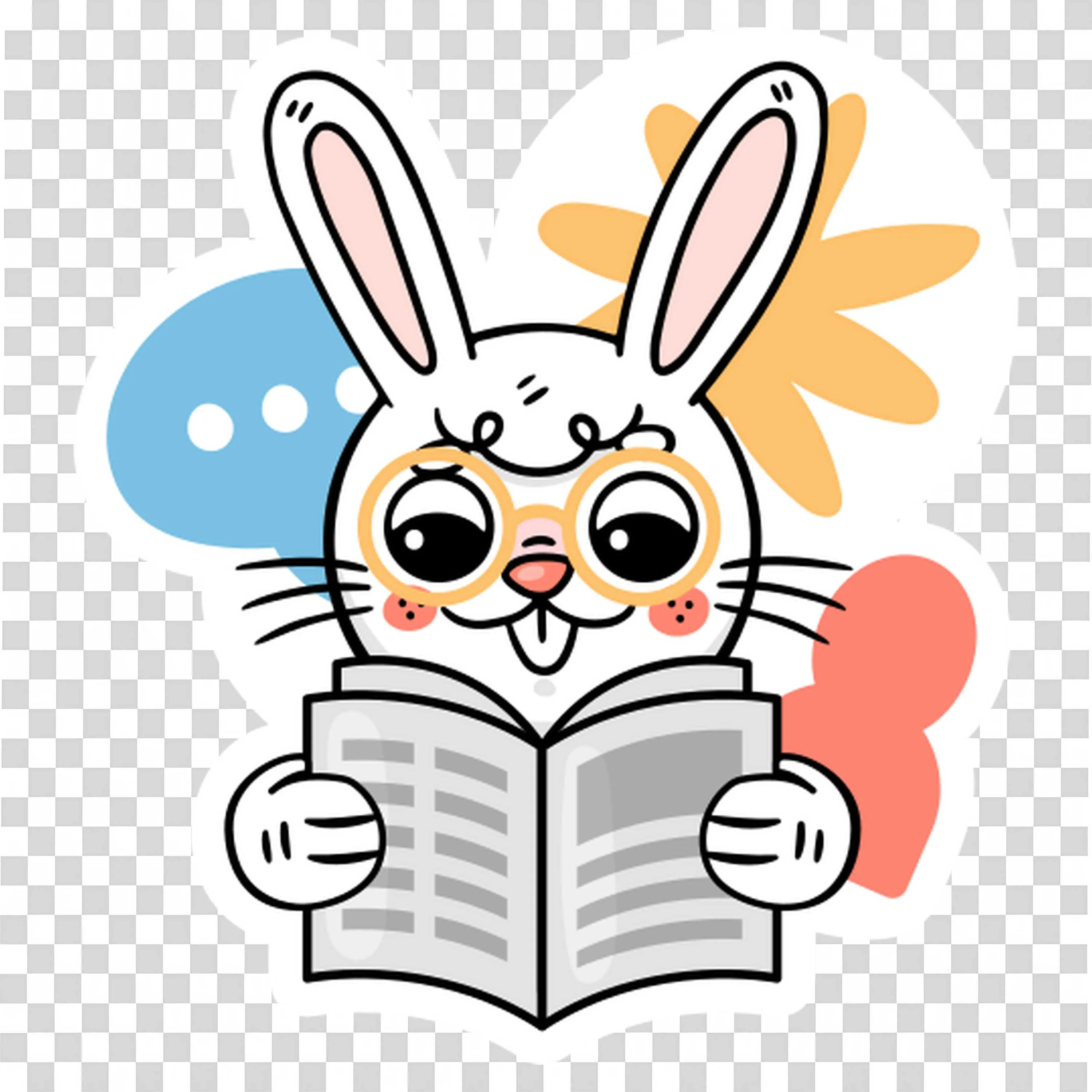 Cute Bunny Reading Newspaper Cartoon Visual for Kids Png