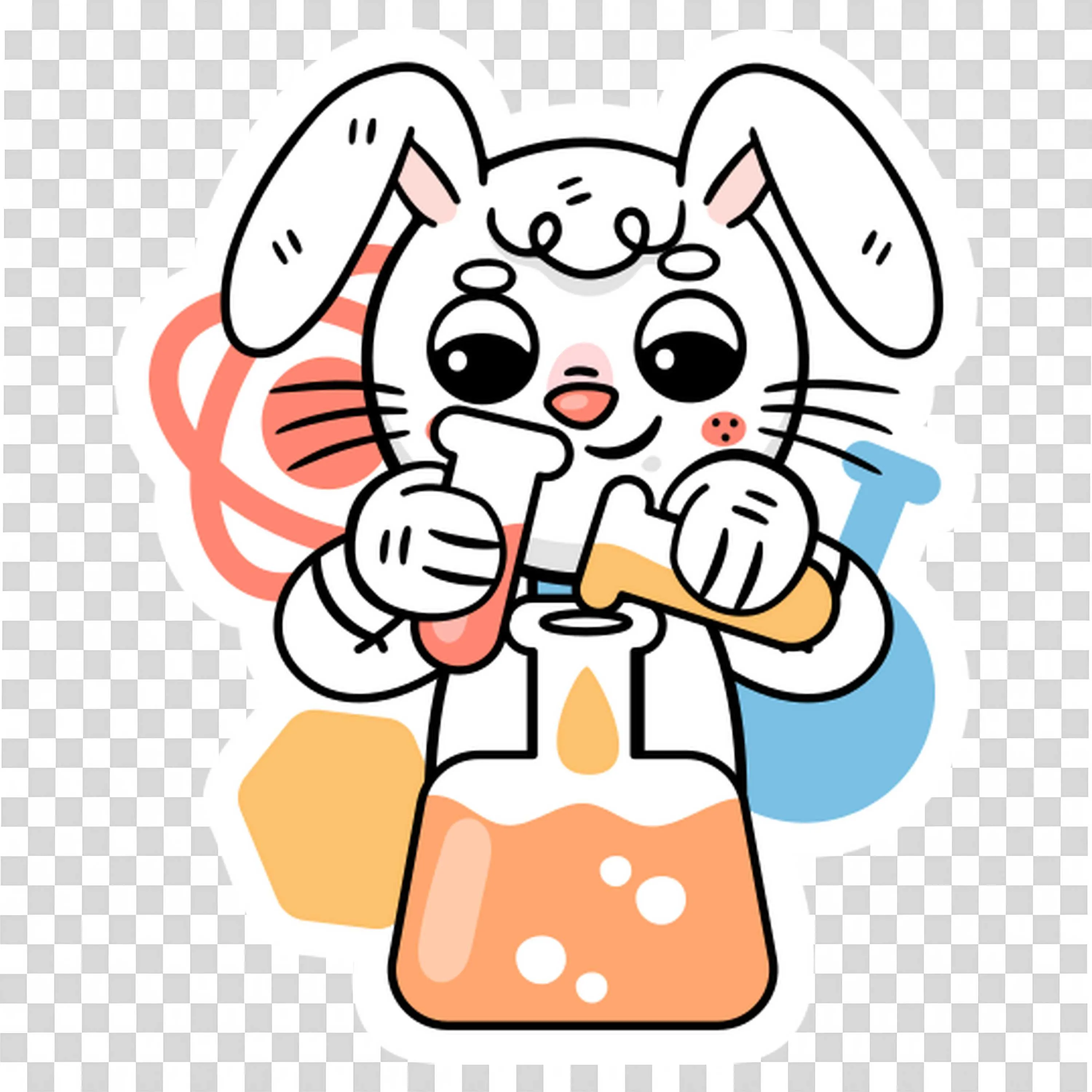 Cute Bunny Scientist Mixing Chemicals in Colourful Lab