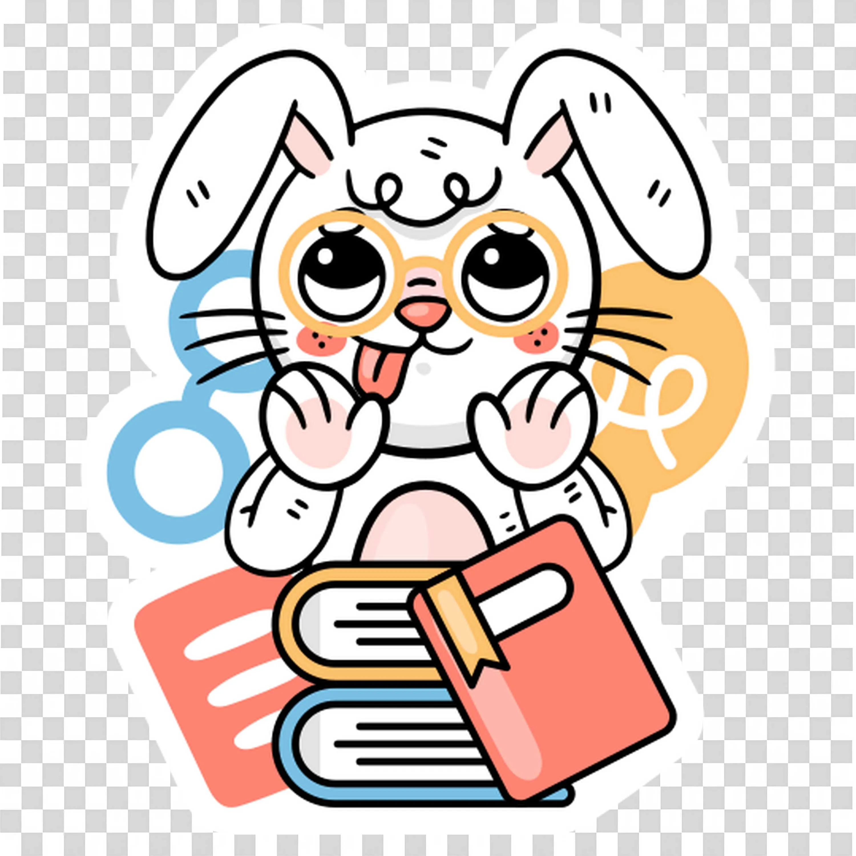 Cute Bunny with Glasses and Books Learning Illustration