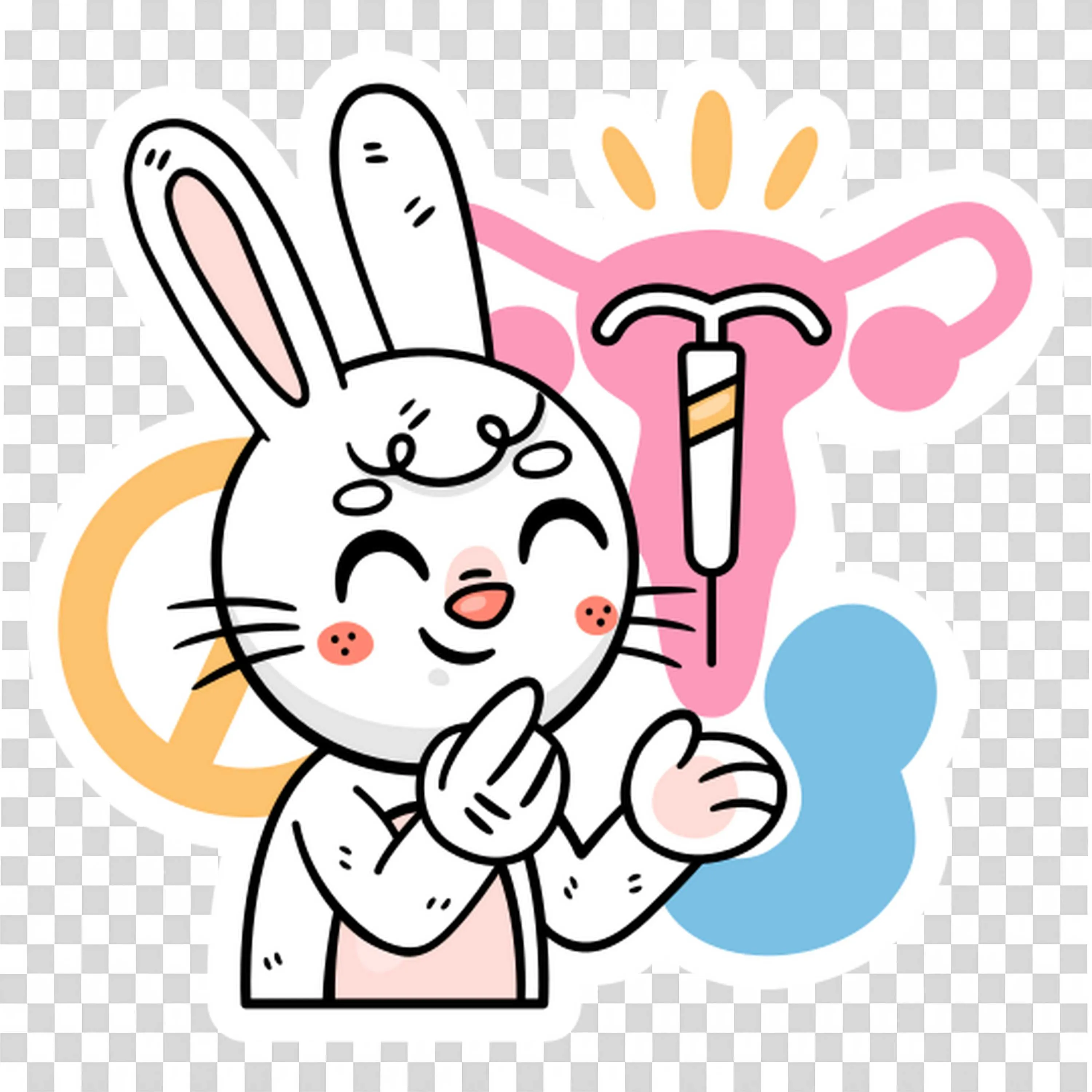 Cute Bunny with Iud and Uterus Illustration Free PNG Image