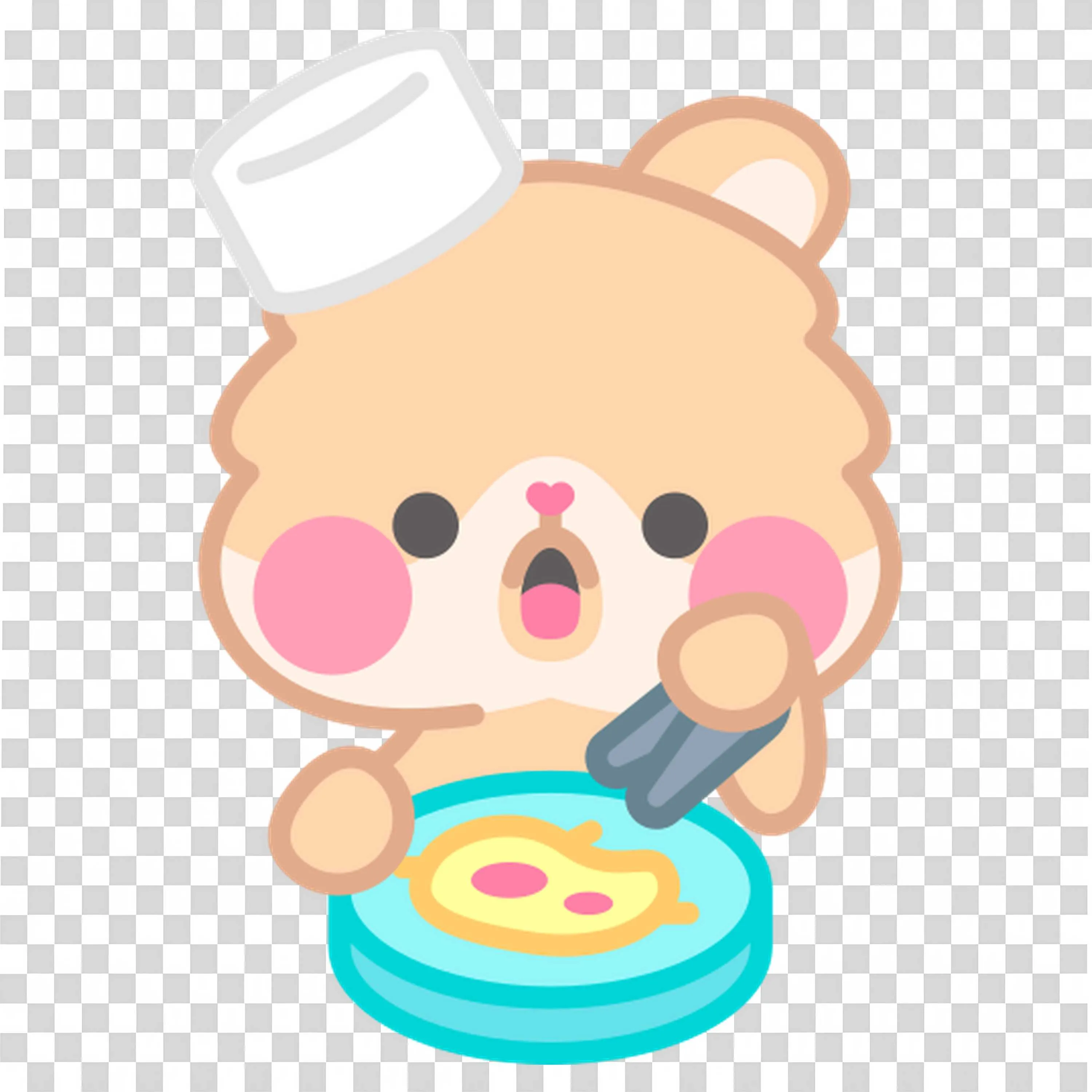 Cute Cartoon Bear Chef Making a Fun Breakfast Omelette Png