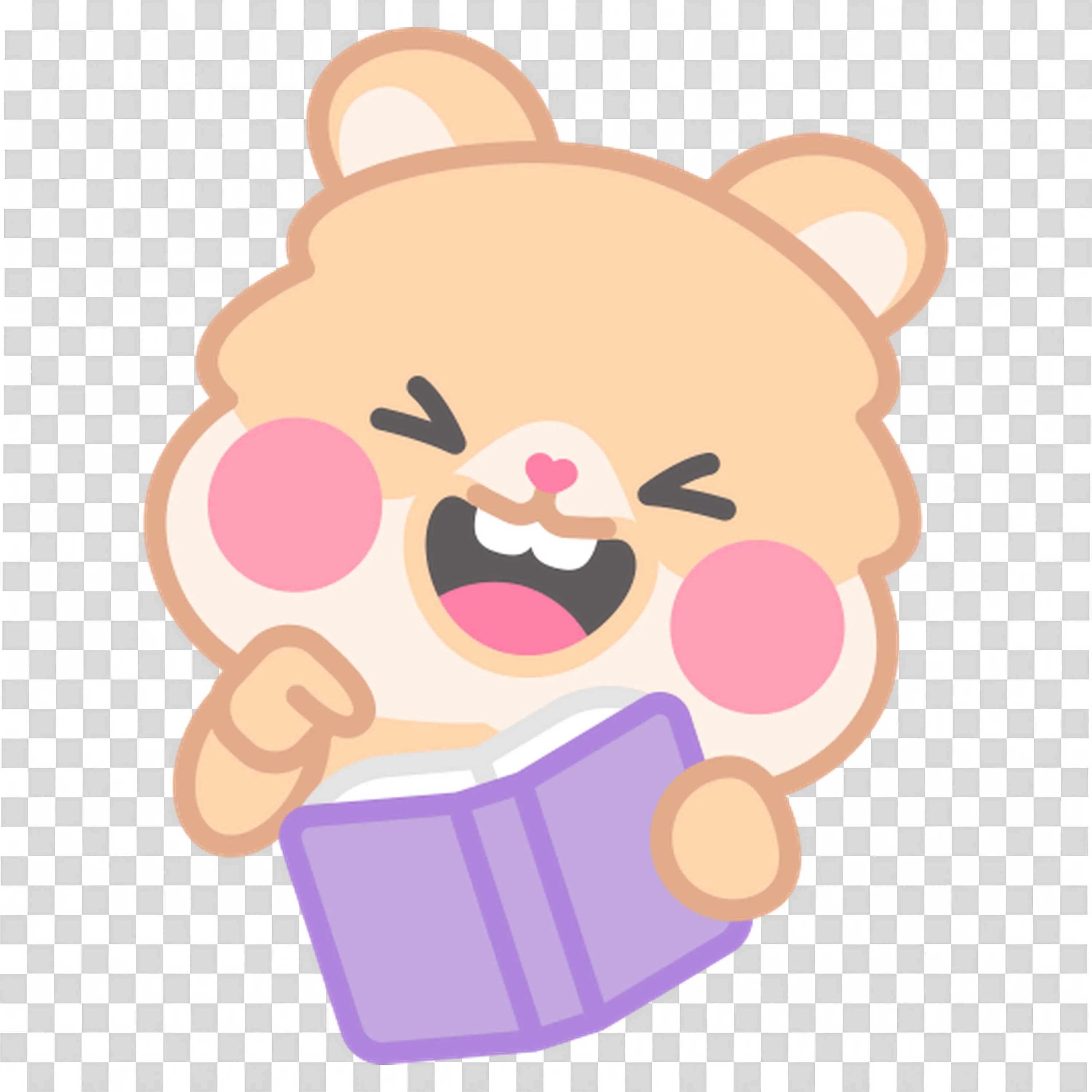 Cute Cartoon Bear Laughing While Reading a Book PNG Image