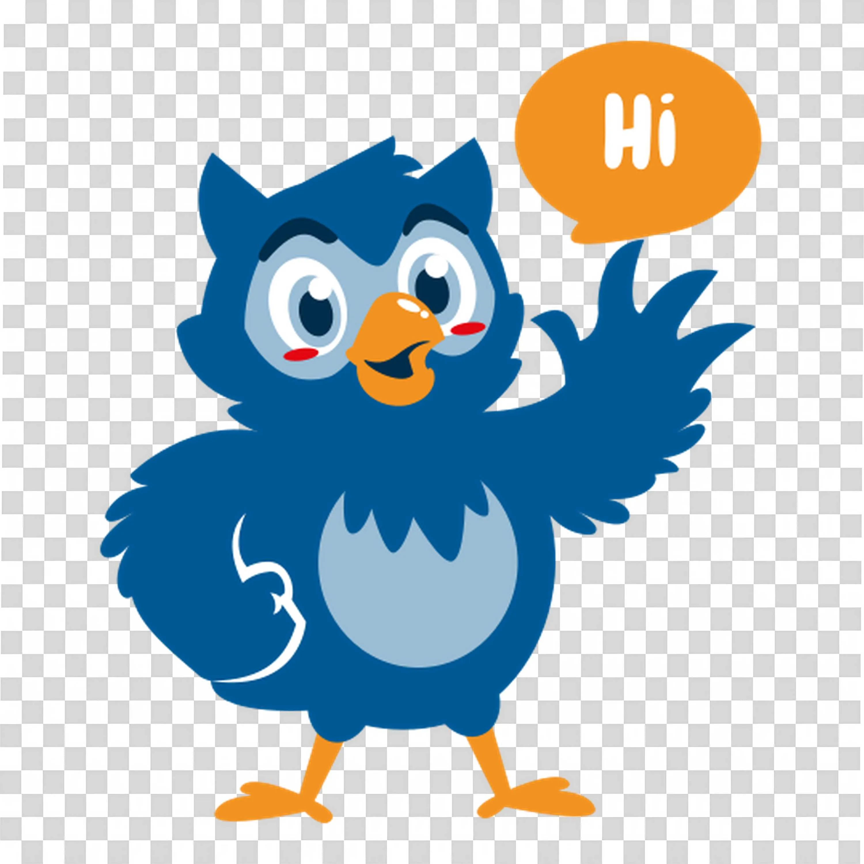 Cute Cartoon Blue Bird Waving Hello with Speech Bubble Png