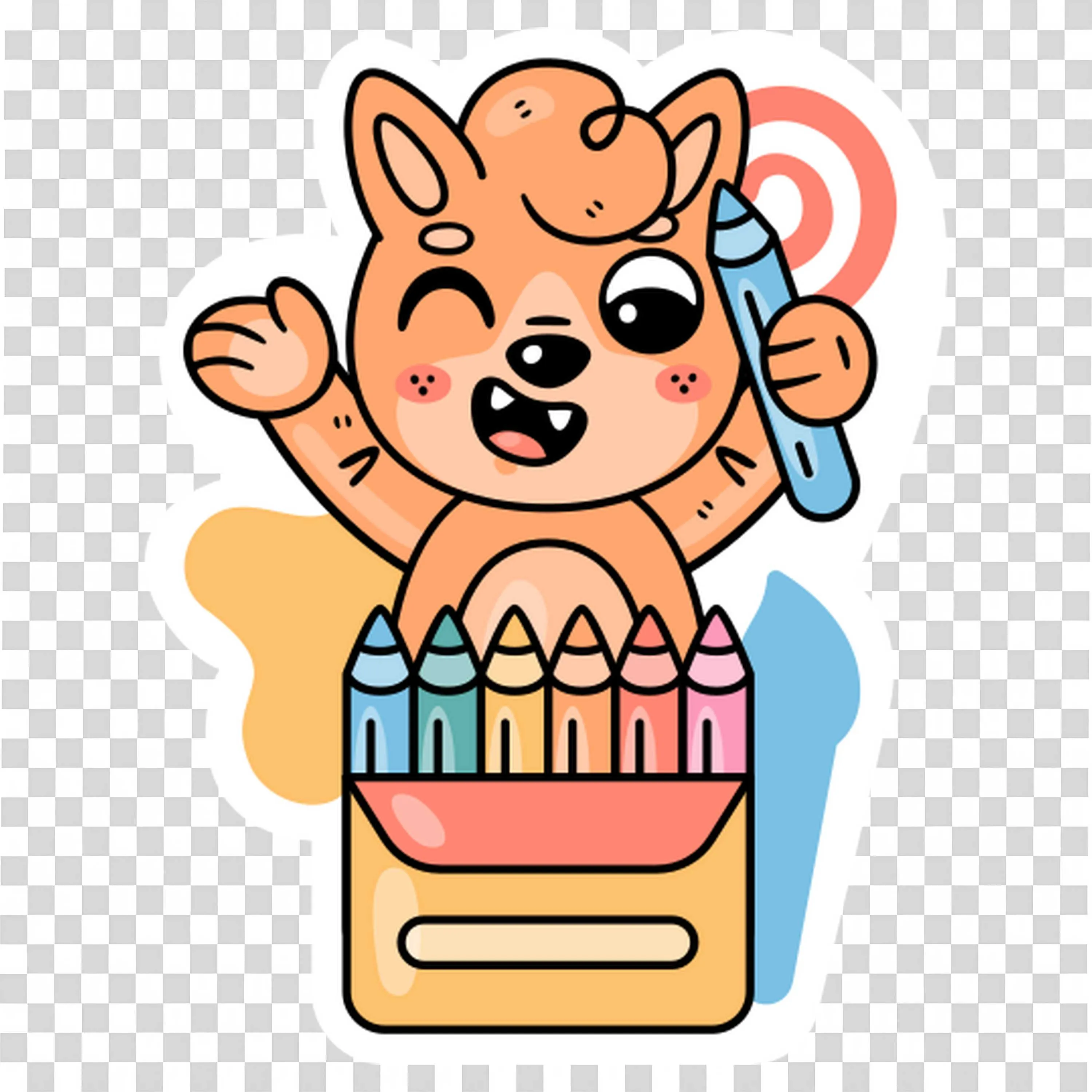 Cute Cartoon Dog with Colourful Crayons Free PNG Download