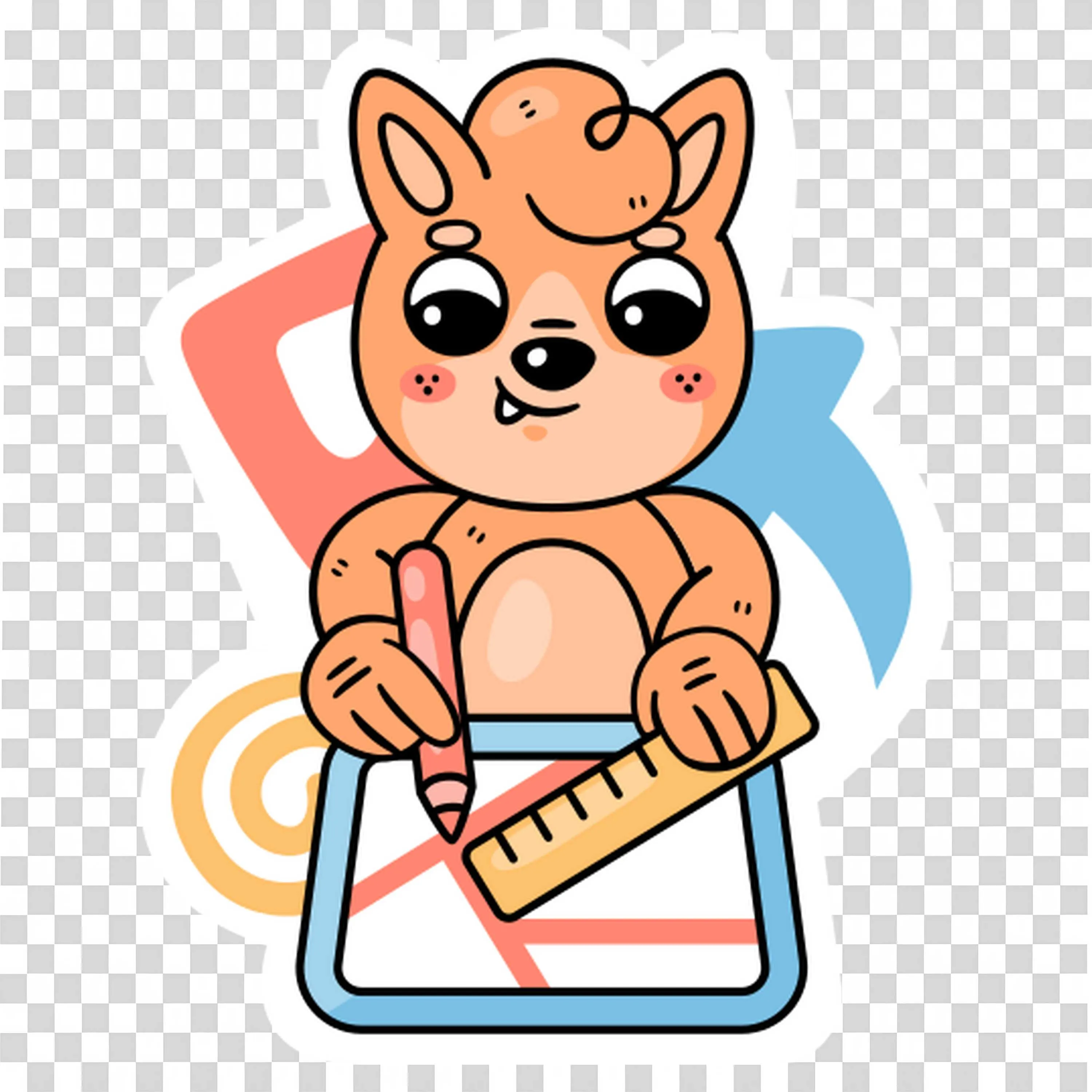 Cute Cartoon Fox Drawing with Pencil and Ruler PNG Image