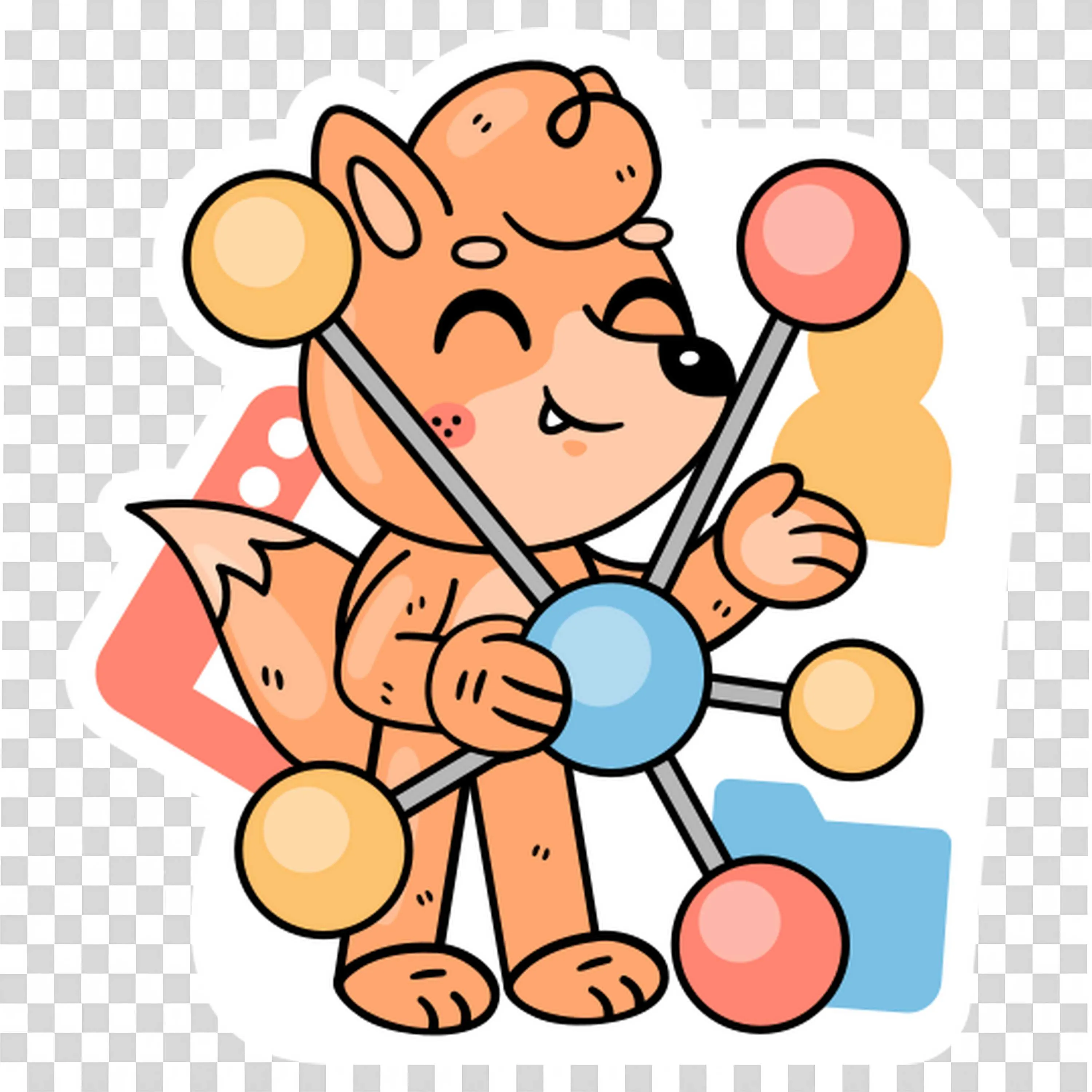 Cute Cartoon Fox Holding Colourful Molecular Model Art Png
