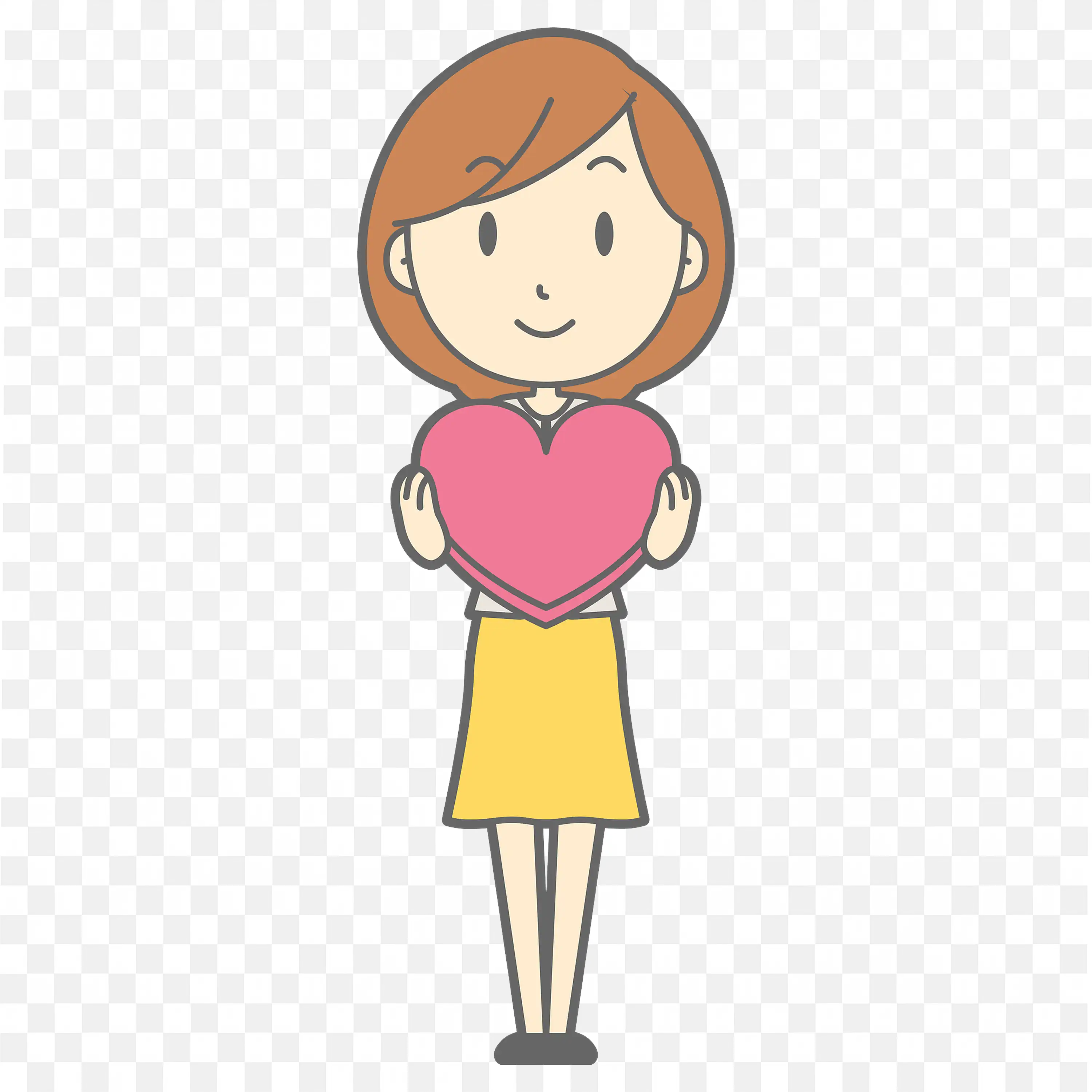Cute Cartoon Girl Holding a Pink Heart Shaped Box in Hand