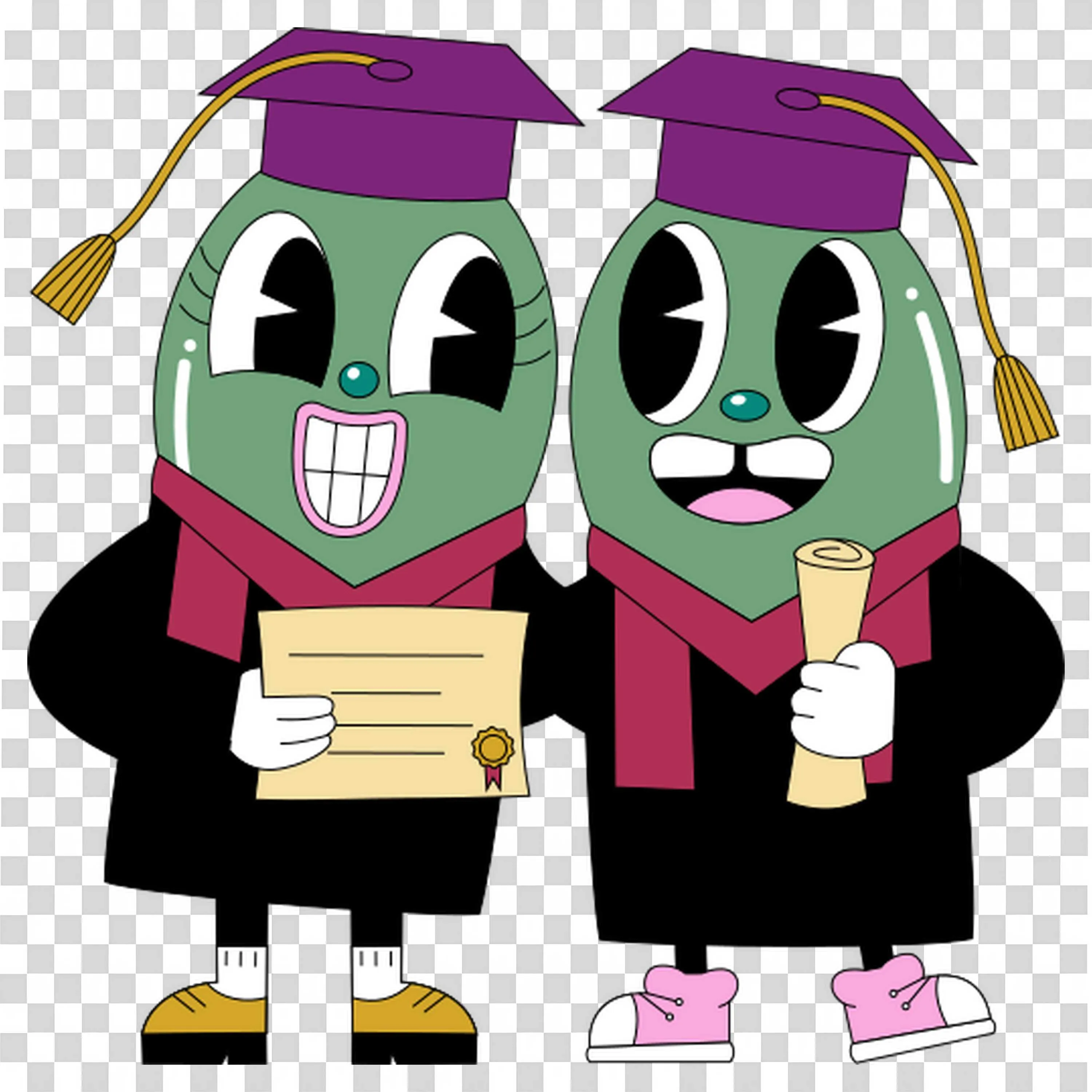 Cute Cartoon Graduates Holding Diplomas with Smiles Png